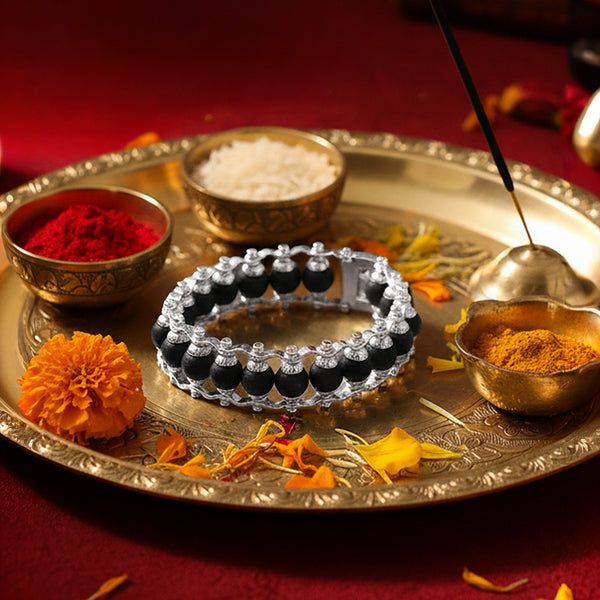 Silver-Plated Karungali Chain Bracelet