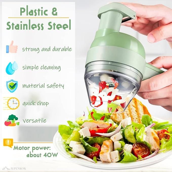 4-in-1 Portable Electric Vegetable Cutter | Chopper, Slicer, Grinder & Peeler in One