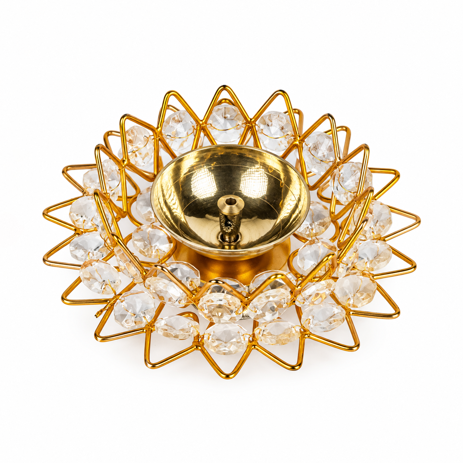Brass Kamal Crystal Diya