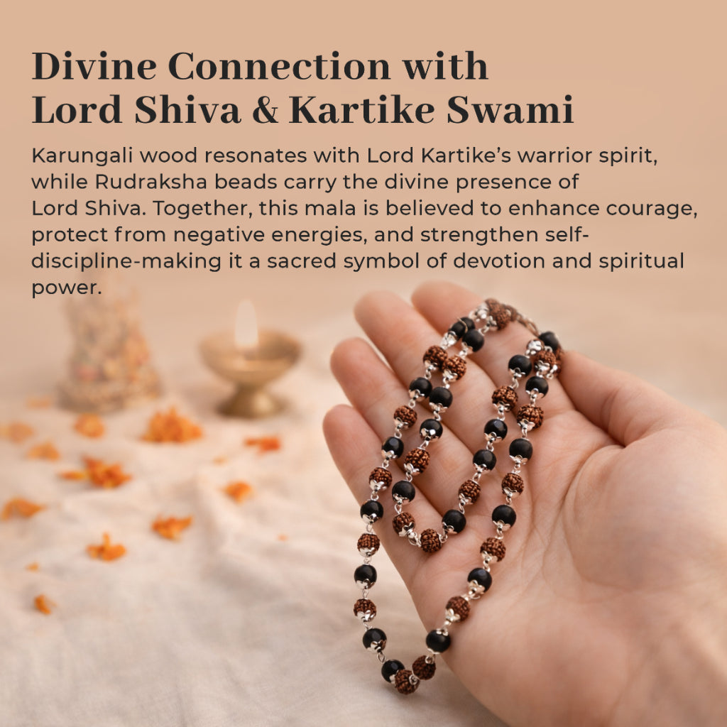 Shiv Shakti Karungali & Rudraksha Cap Mala – Balance & Protection Necklace