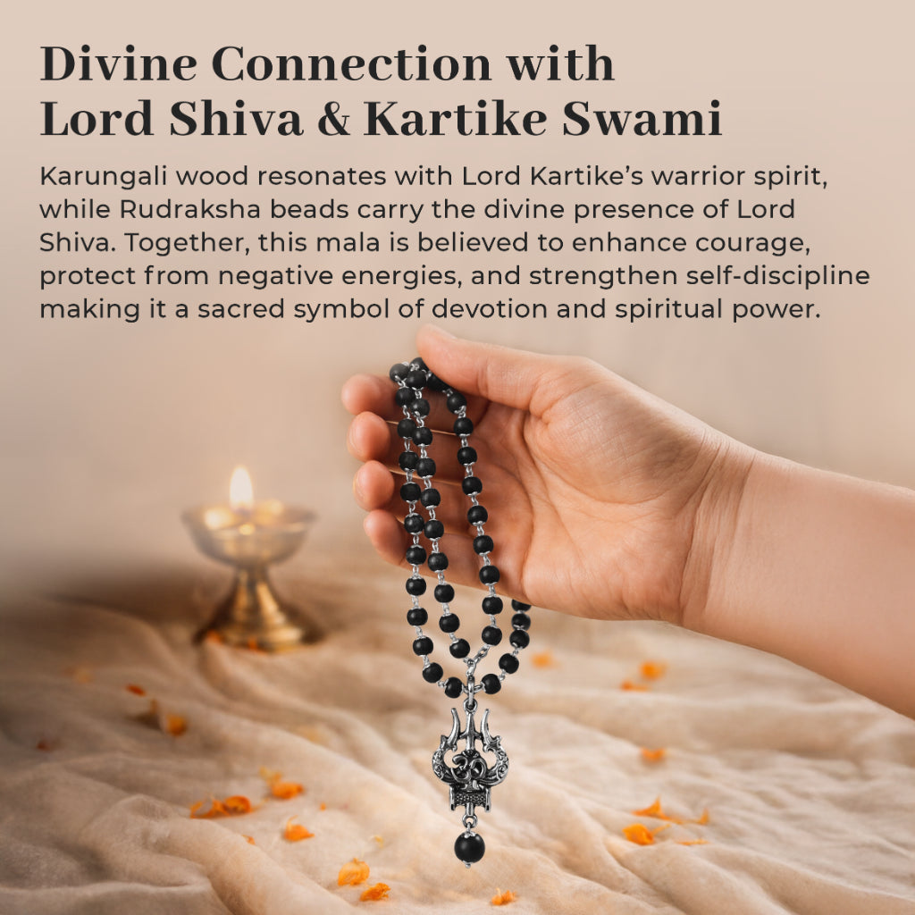 Mahadev Trishul Karungali Cap Mala – Divine Protection Necklace (Small Bead)