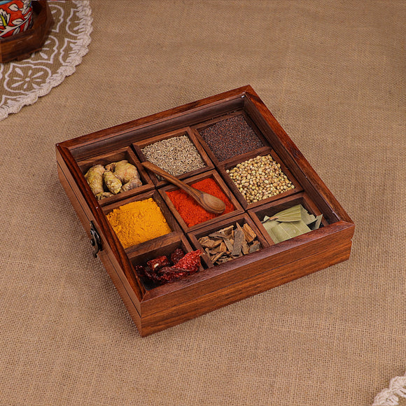 Wooden Spice Box with Spoon