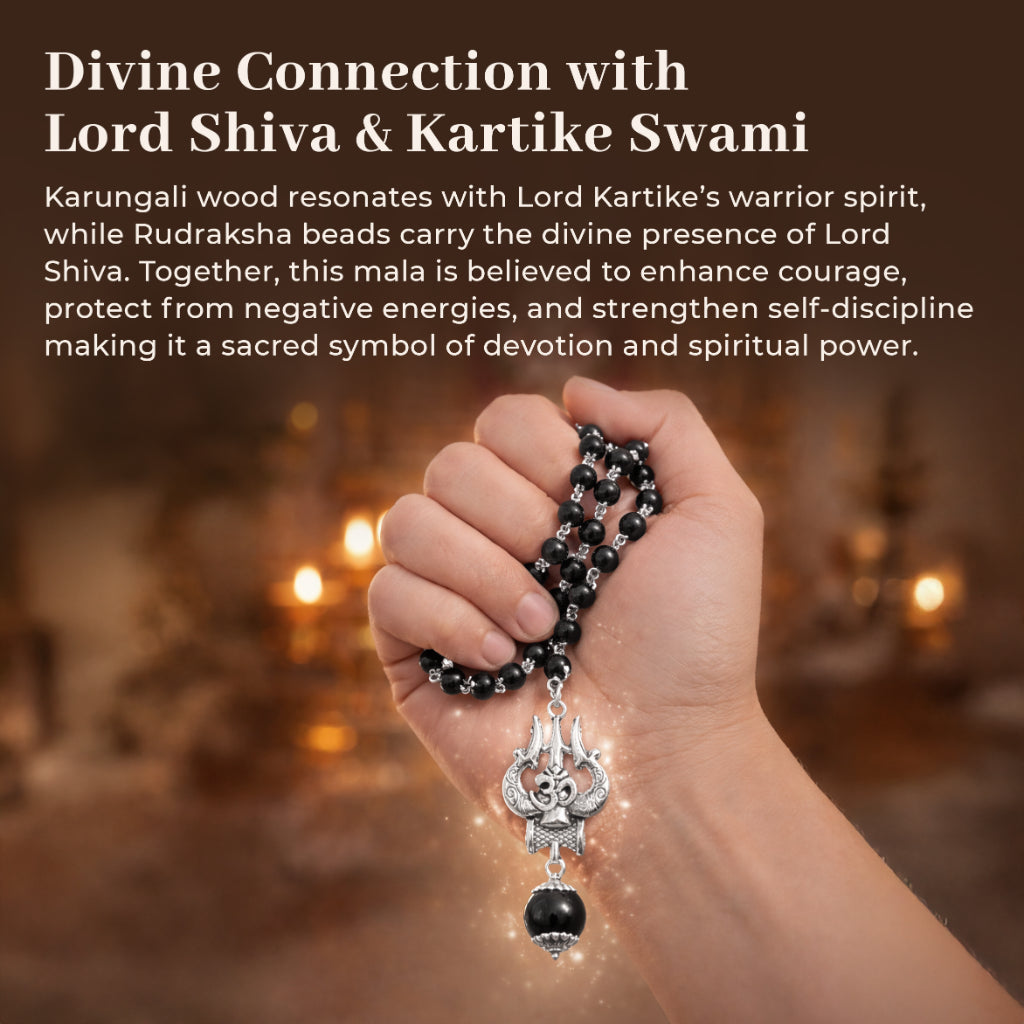 Mahakaal Trishul Karungali Cap Mala – Power & Protection Necklace (Big Locket)