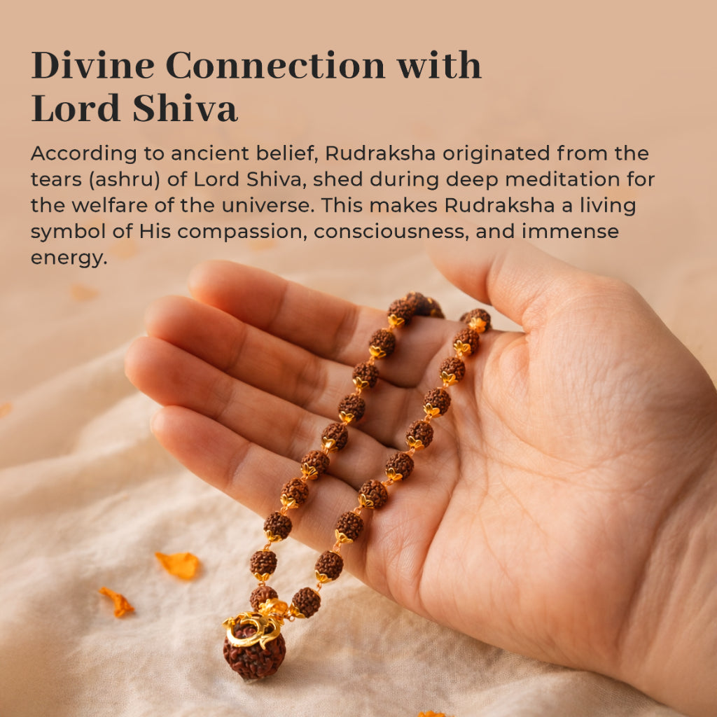 Divine Rudraksha Golden Cap Mala – Single Bead Spiritual Necklace