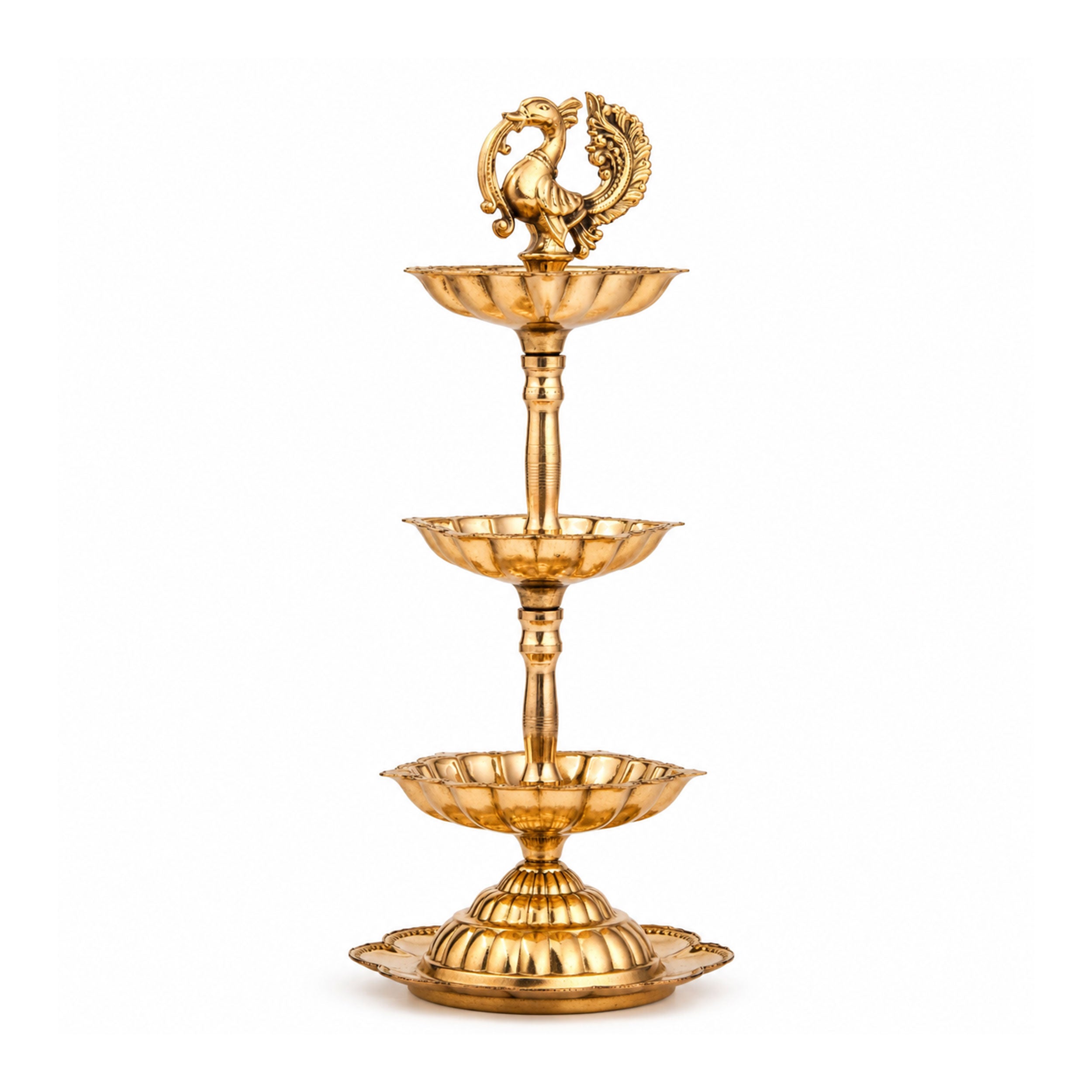 3-tier Brass Peacock Oil Lamp