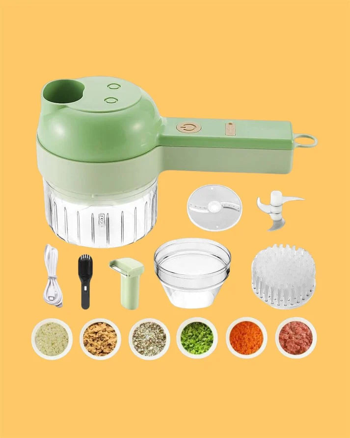 4-in-1 Portable Electric Vegetable Cutter | Chopper, Slicer, Grinder & Peeler in One