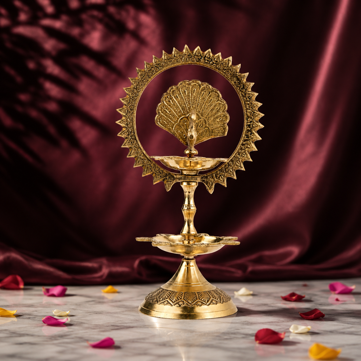 Handcrafted Pure Brass Peacock Two-Lamp Diya