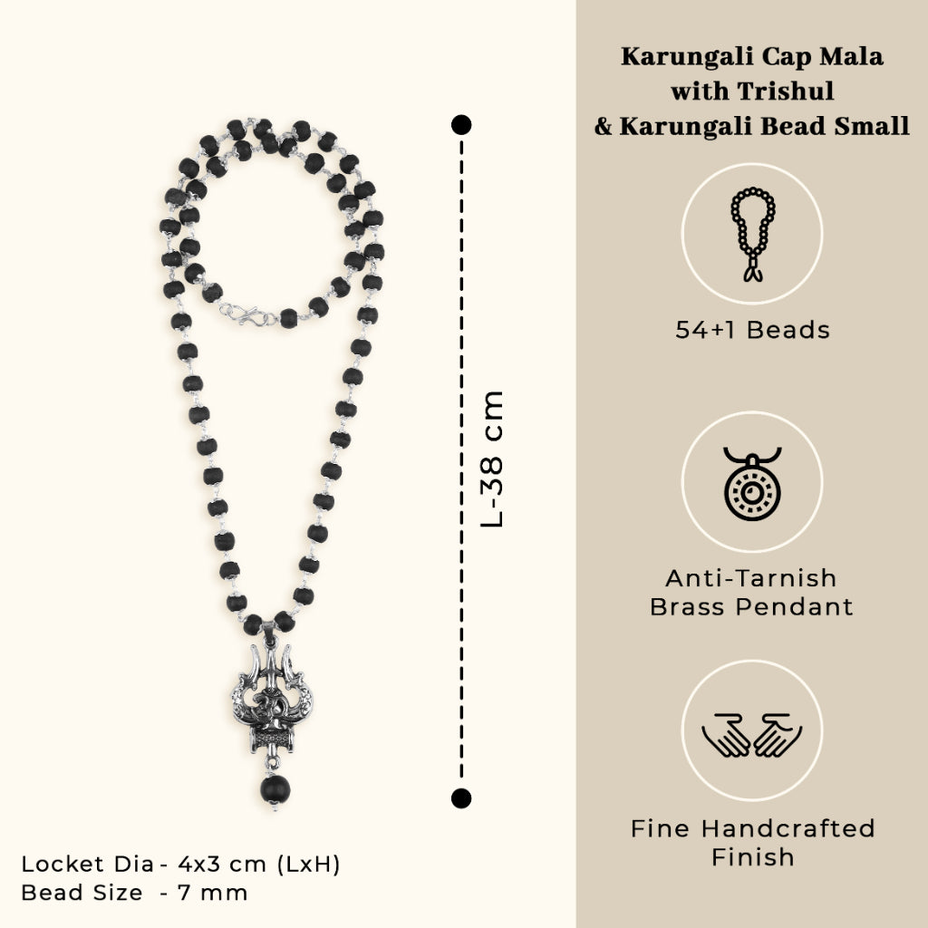 Mahadev Trishul Karungali Cap Mala – Divine Protection Necklace (Small Bead)