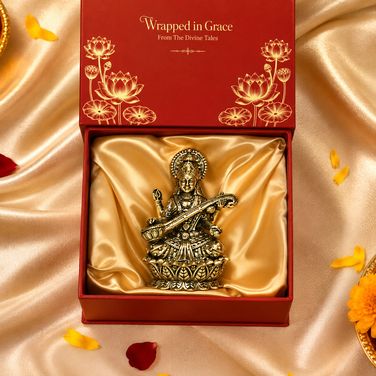 Maa Saraswati Brass Idol Small With Gift Box