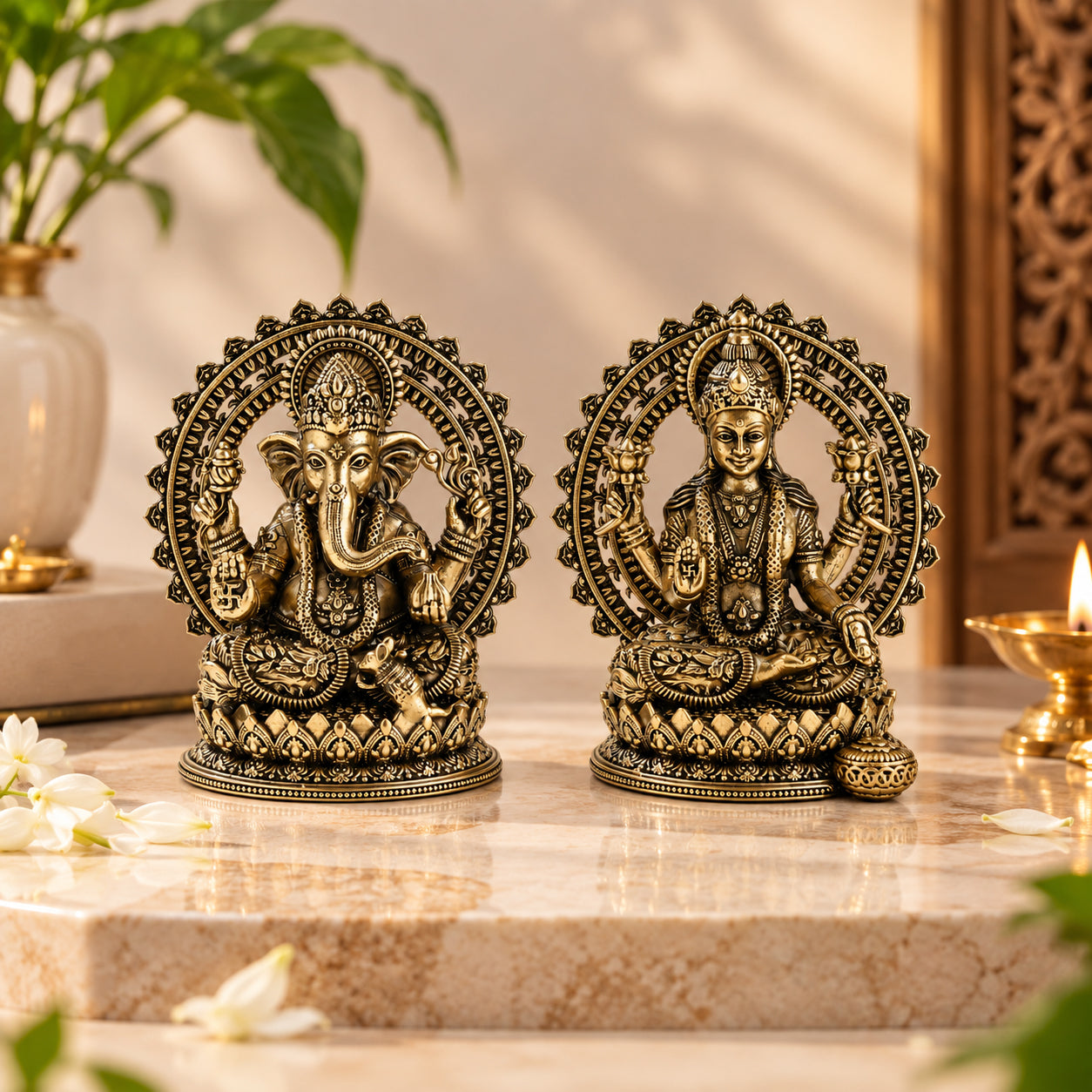 Mahalaxmi Ganesha Brass Idol