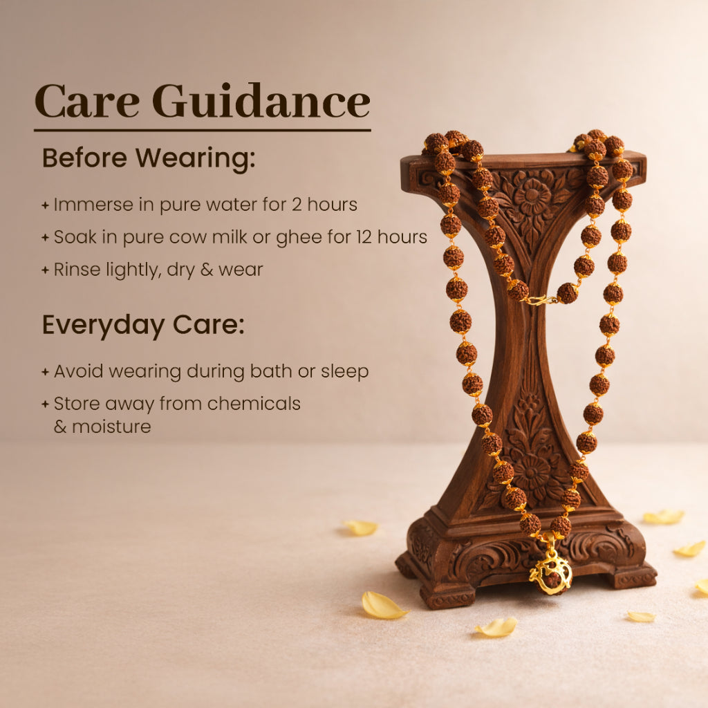 Divine Rudraksha Golden Cap Mala – Single Bead Spiritual Necklace