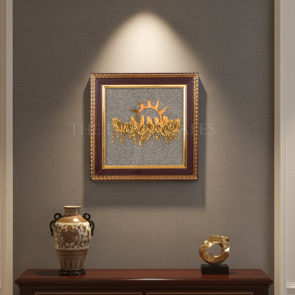 7 Horses on Raw Pyrite Frame