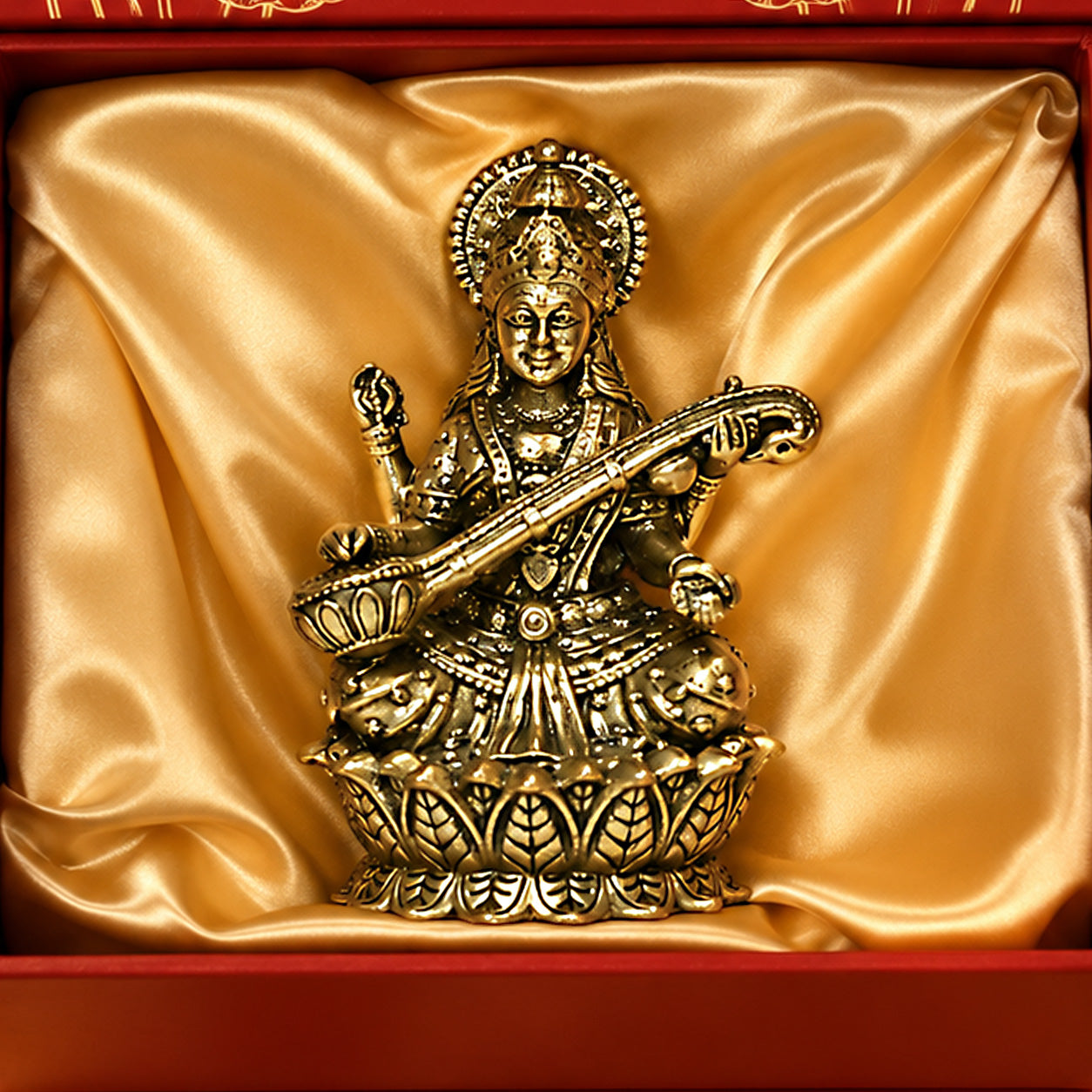 Maa Saraswati Brass Idol Small With Gift Box