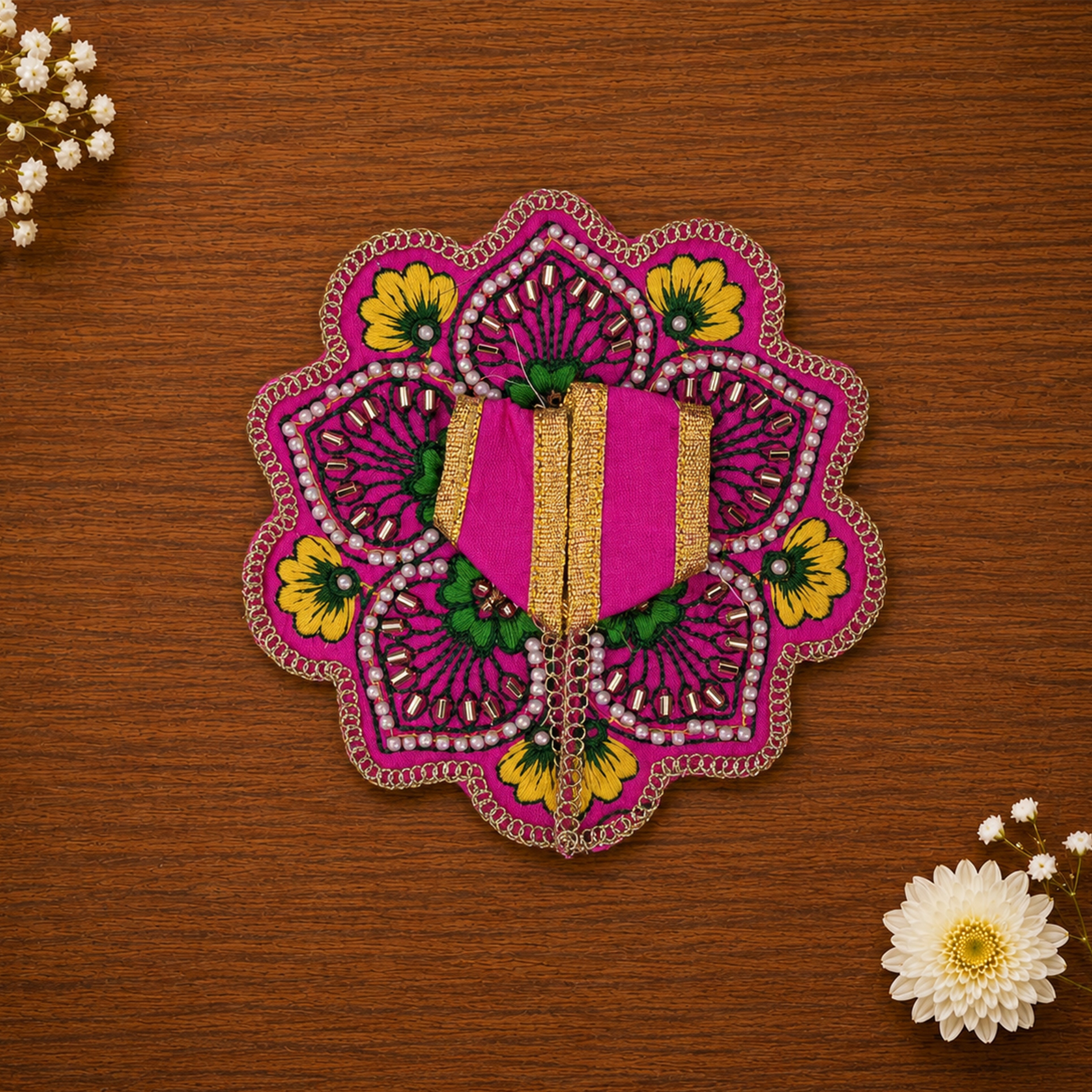 Floral Pink-Yellow Laddu Gopal Dress