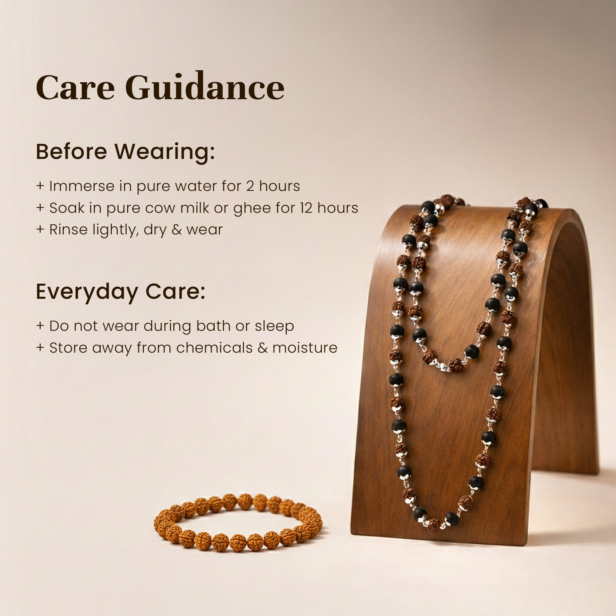 Shiv Shakti Karungali & Rudraksha Cap Mala and 5 Mukhi Rudraksha Bracelet Combo