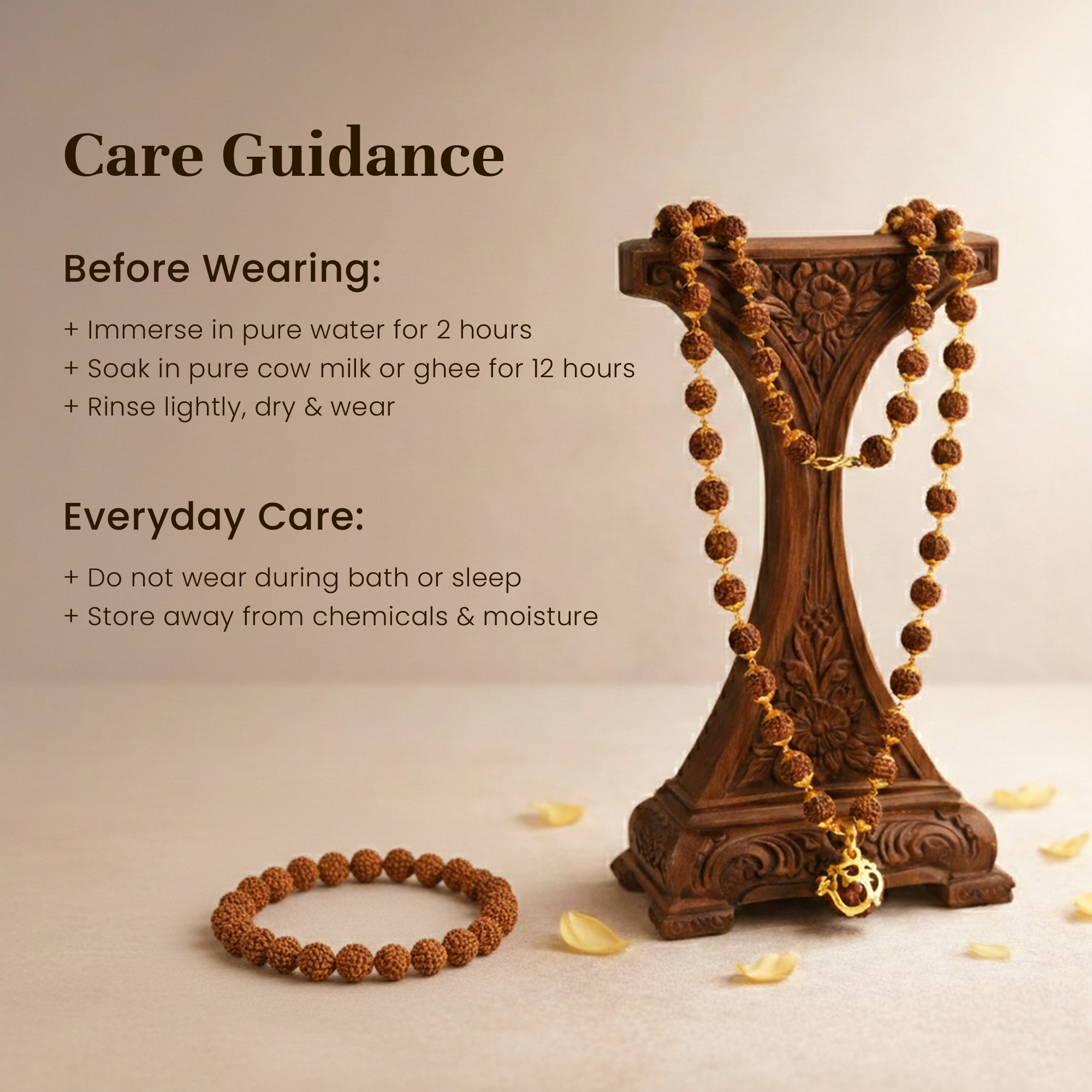 Rudraksha Golden Cap Mala with Single Rudraksha Bead & 5 Mukhi Rudraksha Bracelet Combo