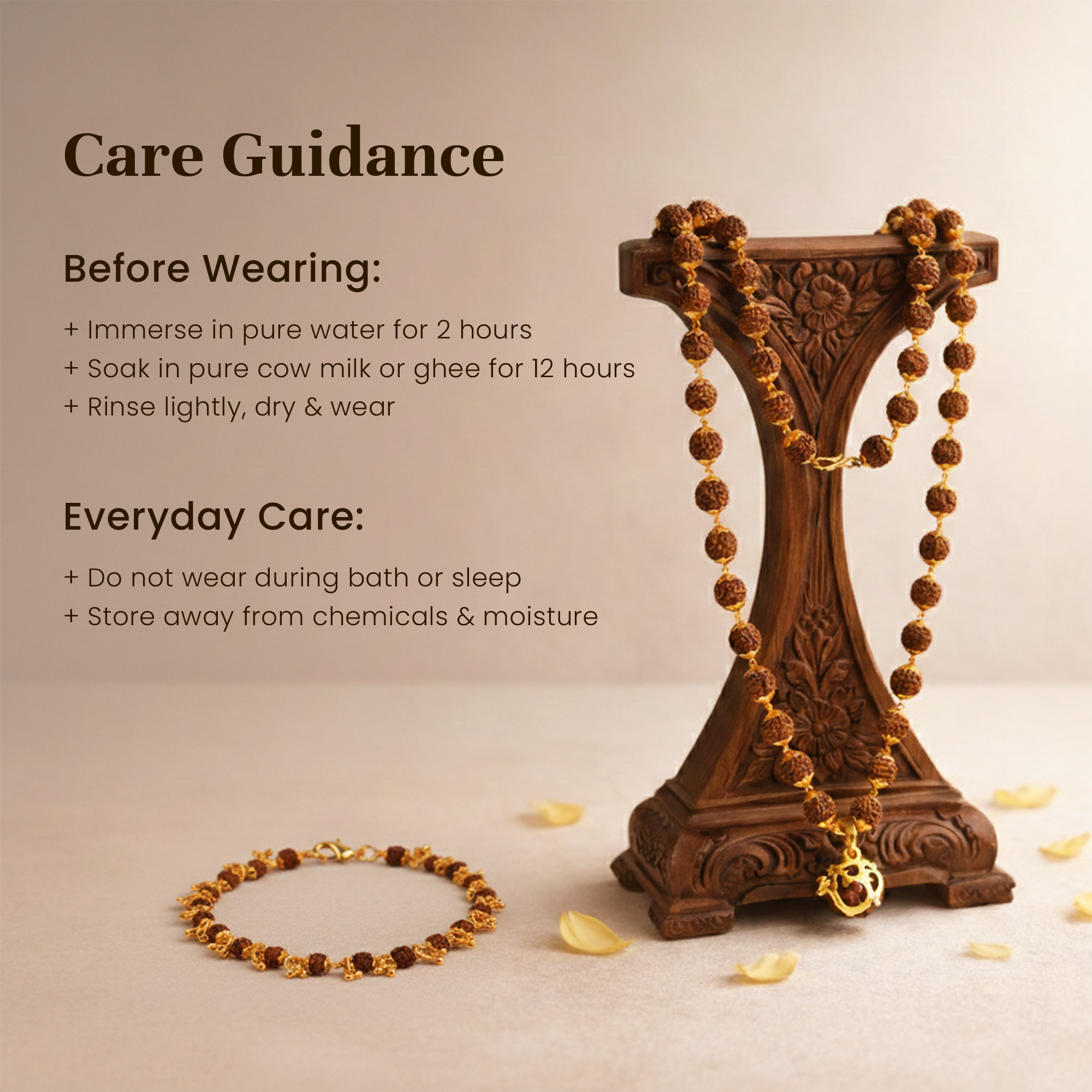 Rudraksha Golden Cap Mala with Single Rudraksha Bead & Rudraksha Gold Plated Charm Bracelet Combo