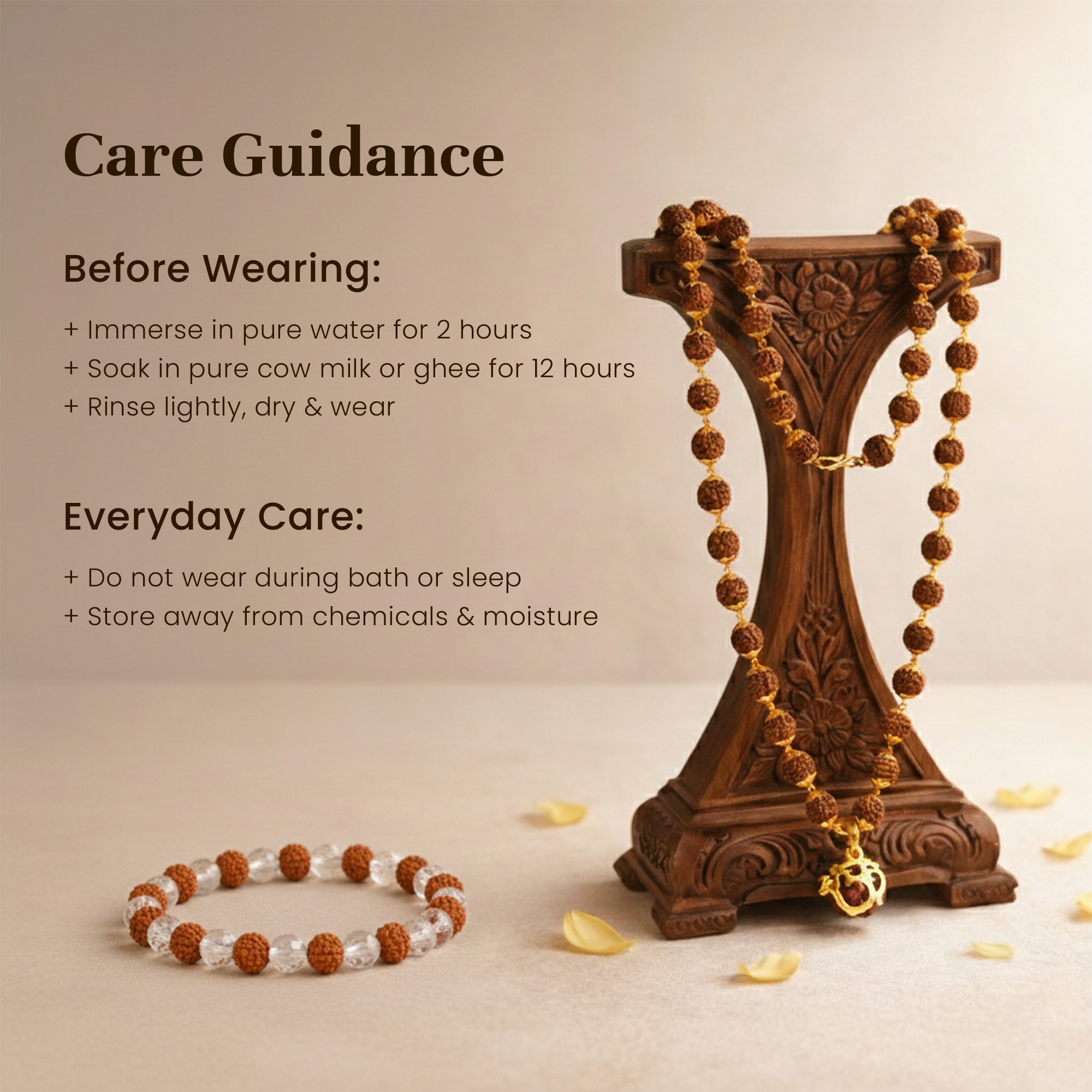 Rudraksha Golden Cap Mala with Single Rudraksha Bead & Rudraksha-Sphatik Bracelet Combo