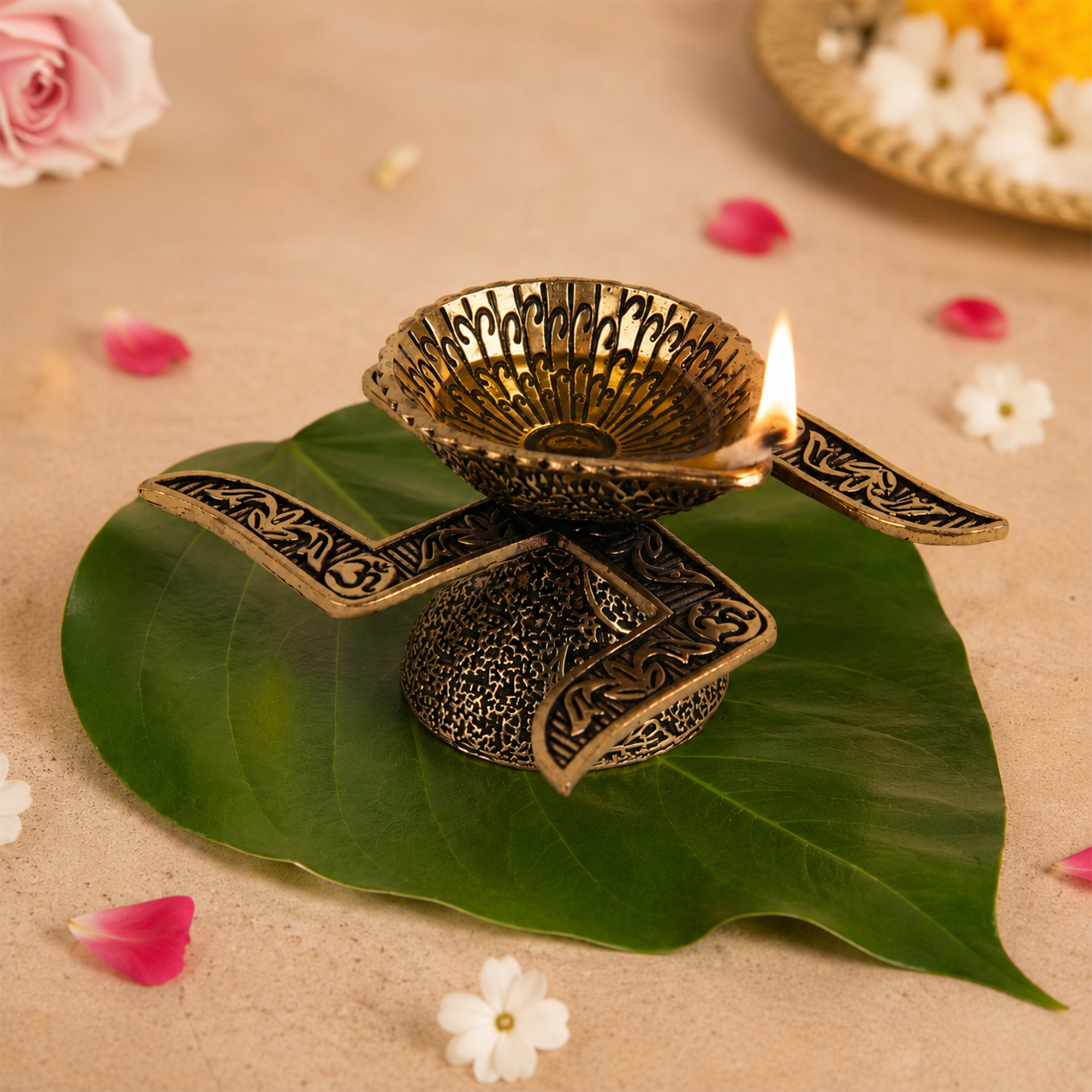 Antique Swastik Brass Diya
