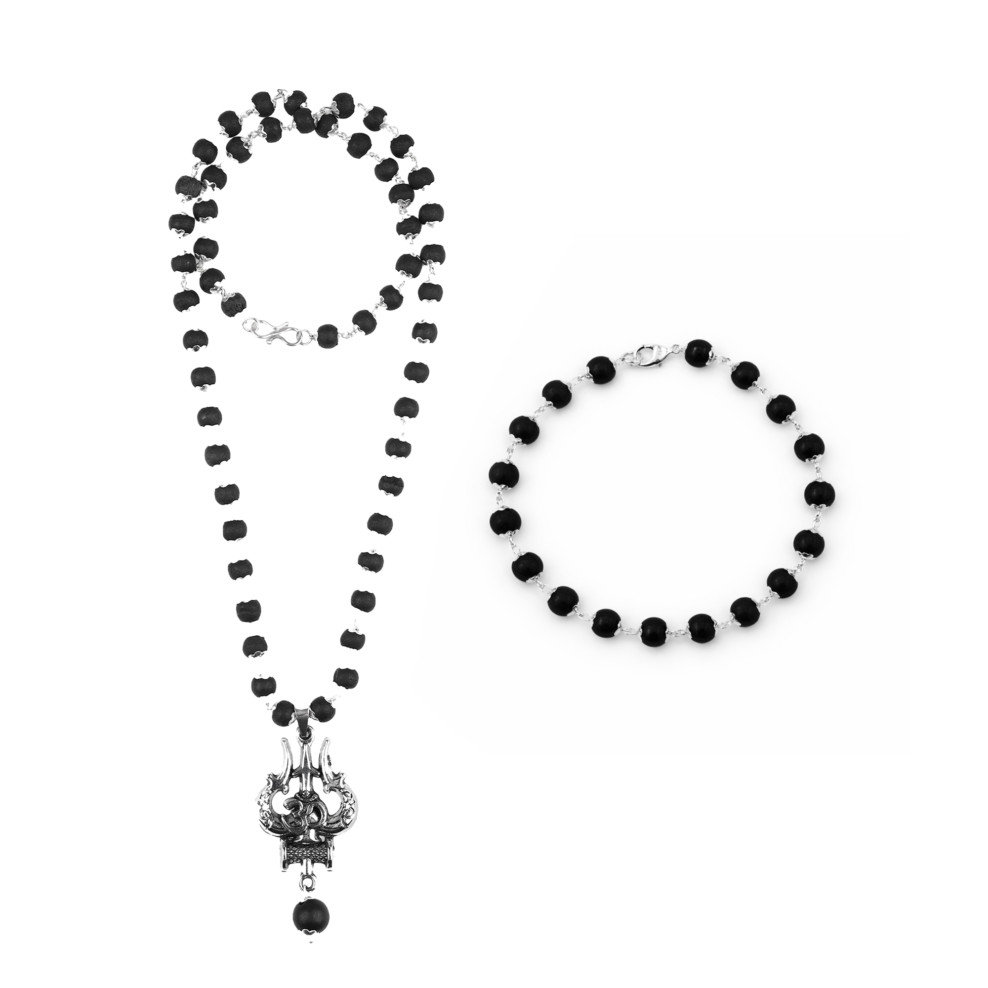 Karungali Cap Mala with Trishul and Karungali Bead & Karungali Cap Bracelet Combo