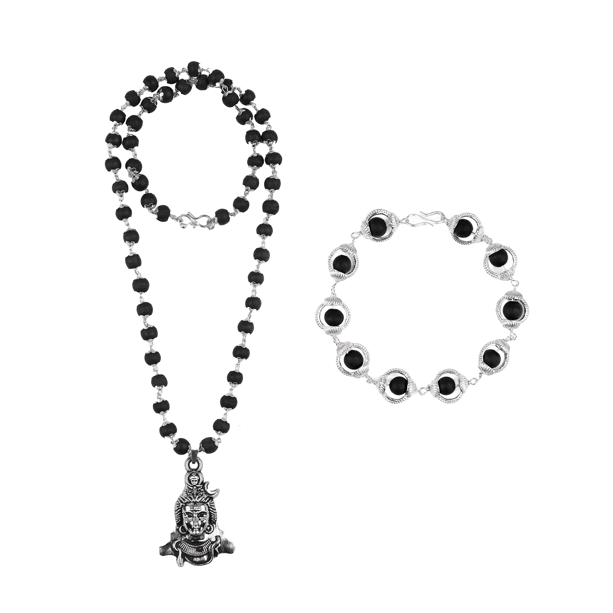 Karungali Cap Mala with Shiv Locket & Karungali Malai Bracelet Combo