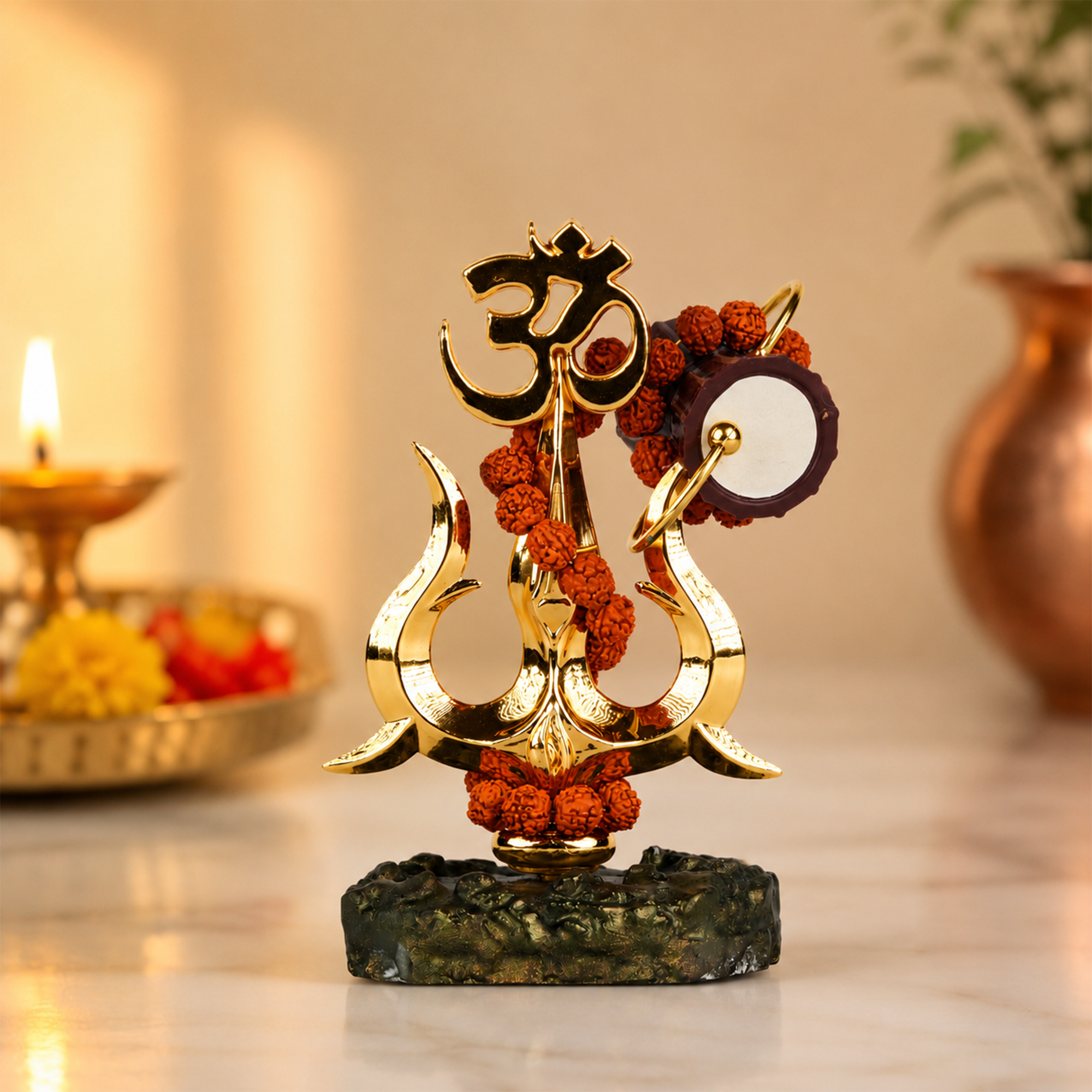 Trishul with Rudraksha & Damru Idol
