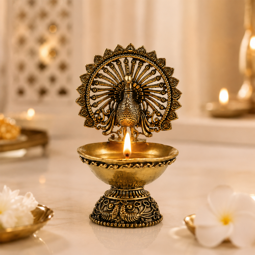 Peacock Brass Diya