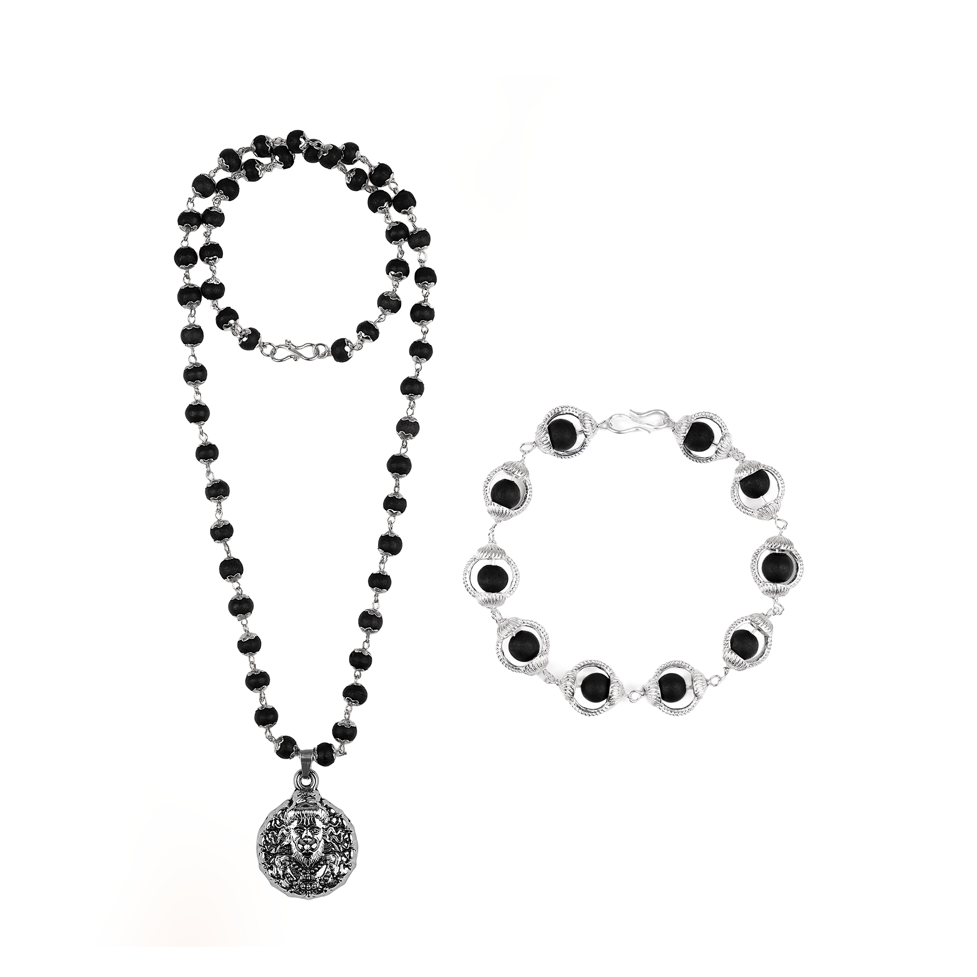 Veer Hanuman Karungali Cap Mala & Karungali Malai Bracelet Combo