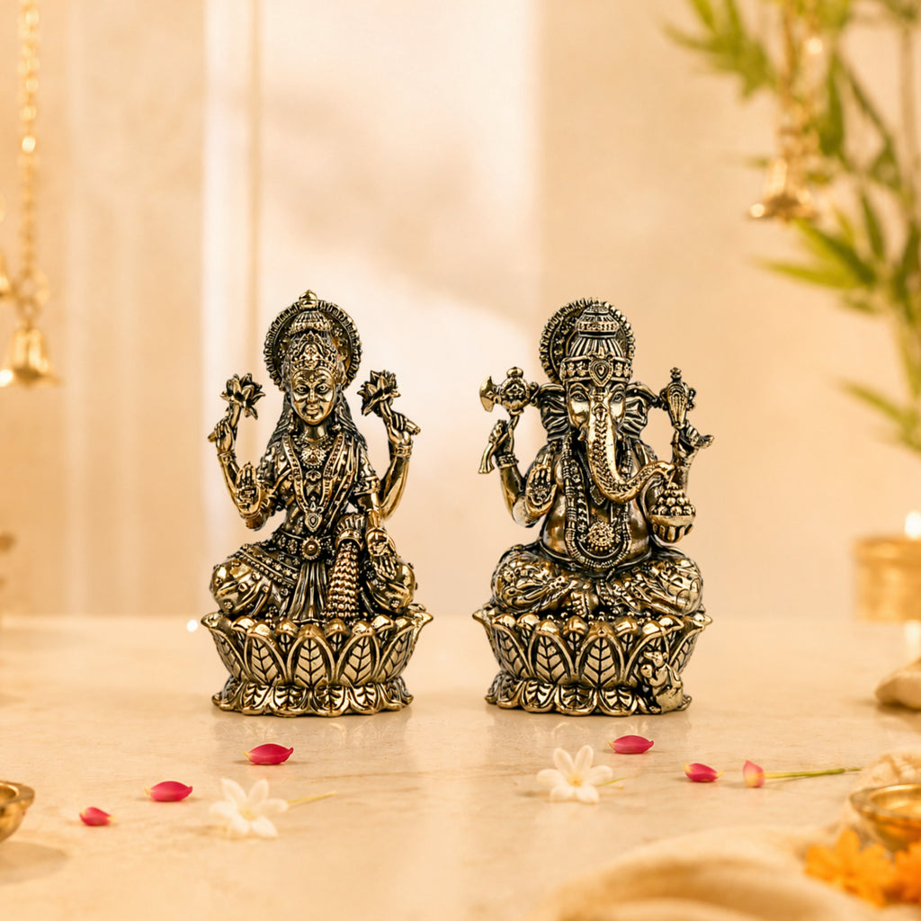 Divine Laxmi Ganesha Brass Idol