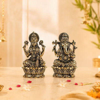 Divine Laxmi Ganesha Brass Idol