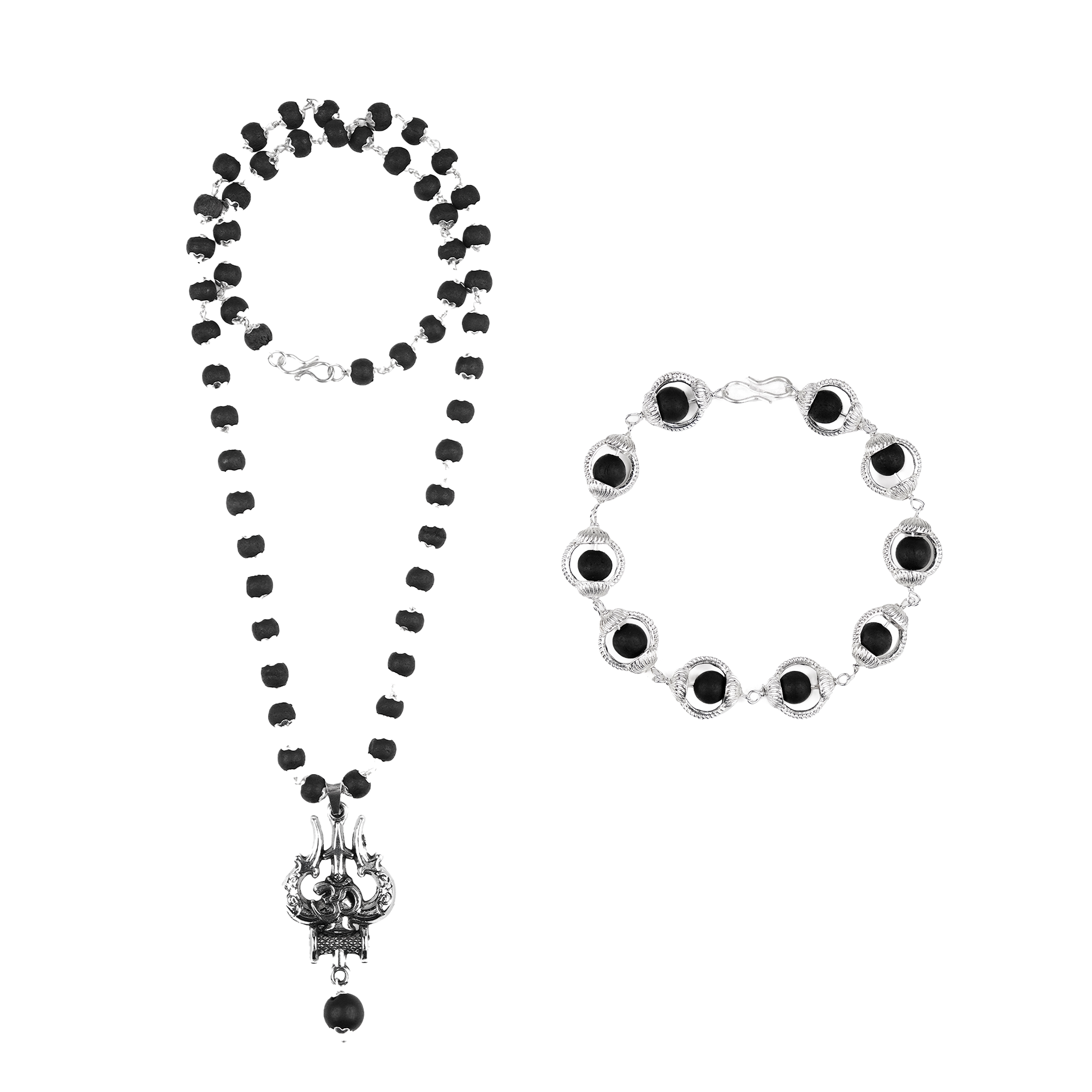 Karungali Cap Mala with Trishul and Karungali Bead & Karungali Malai Bracelet Combo