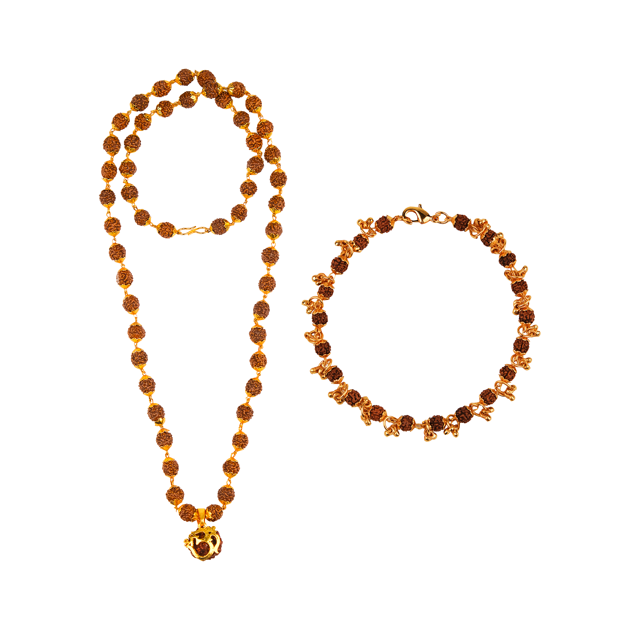 Rudraksha Golden Cap Mala with Single Rudraksha Bead & Rudraksha Gold Plated Charm Bracelet Combo