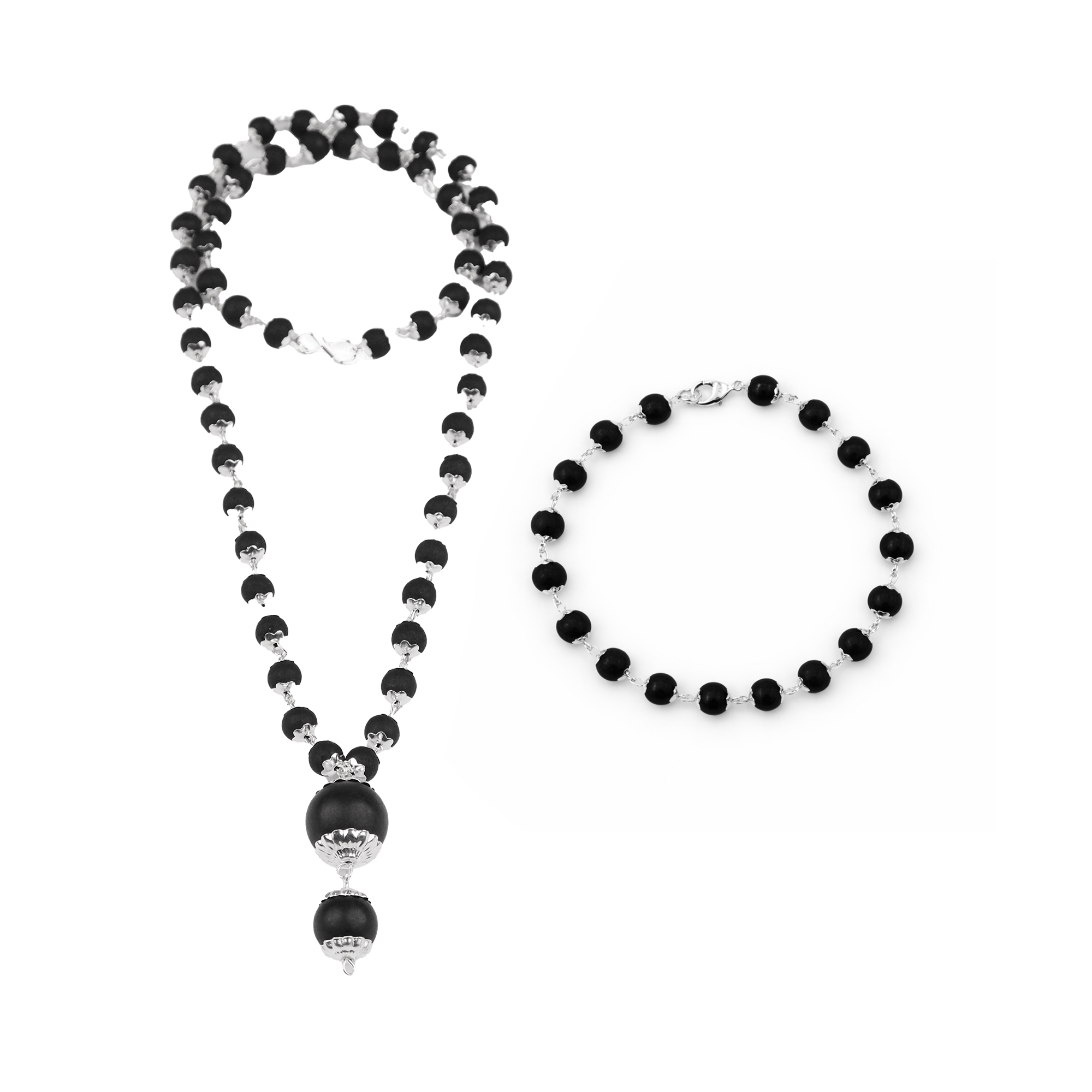 Karungali Cap Mala with Single Bead & Karungali Cap Bracelet Combo