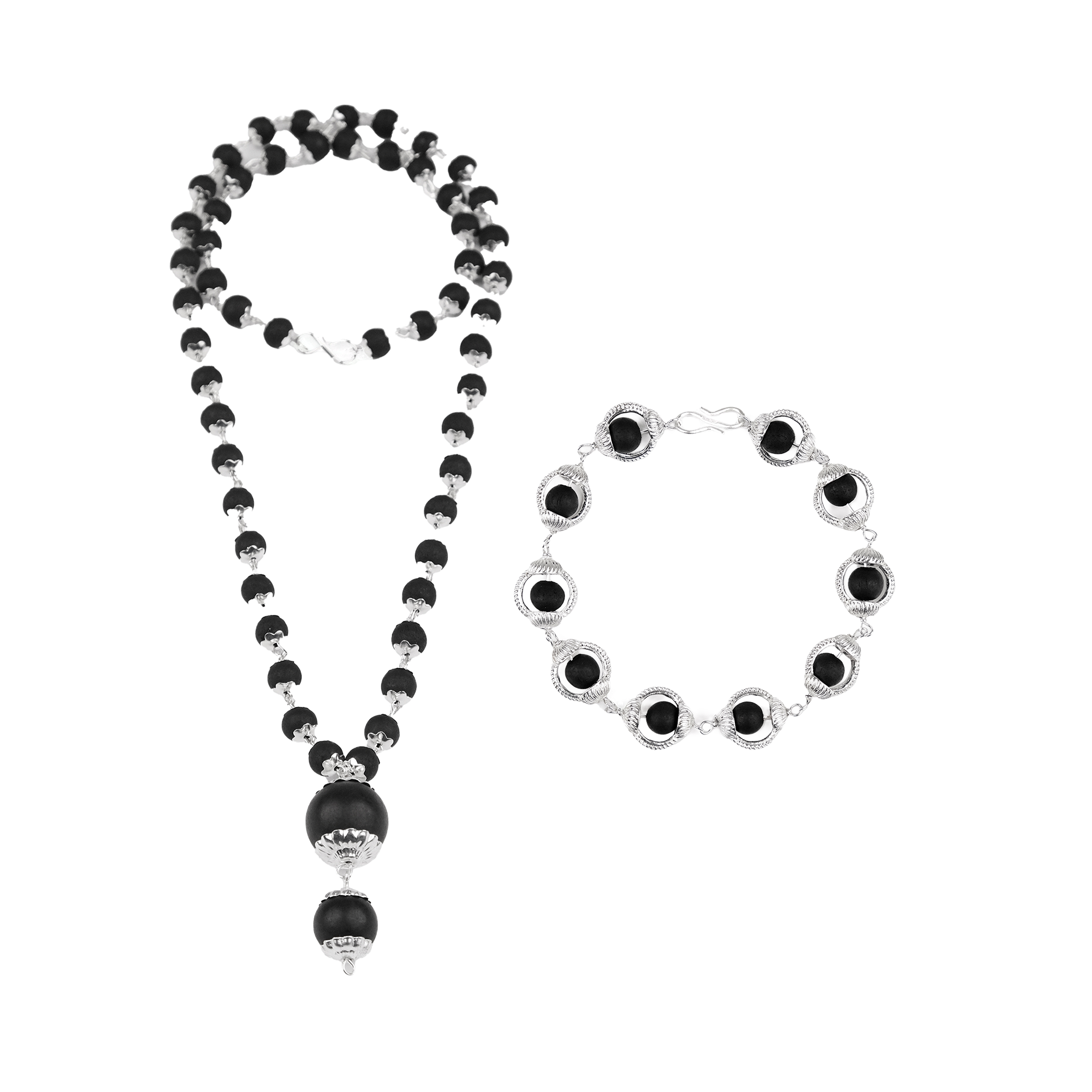 Karungali Cap Mala with Single Karungali Bead & Karungali Malai Bracelet Combo