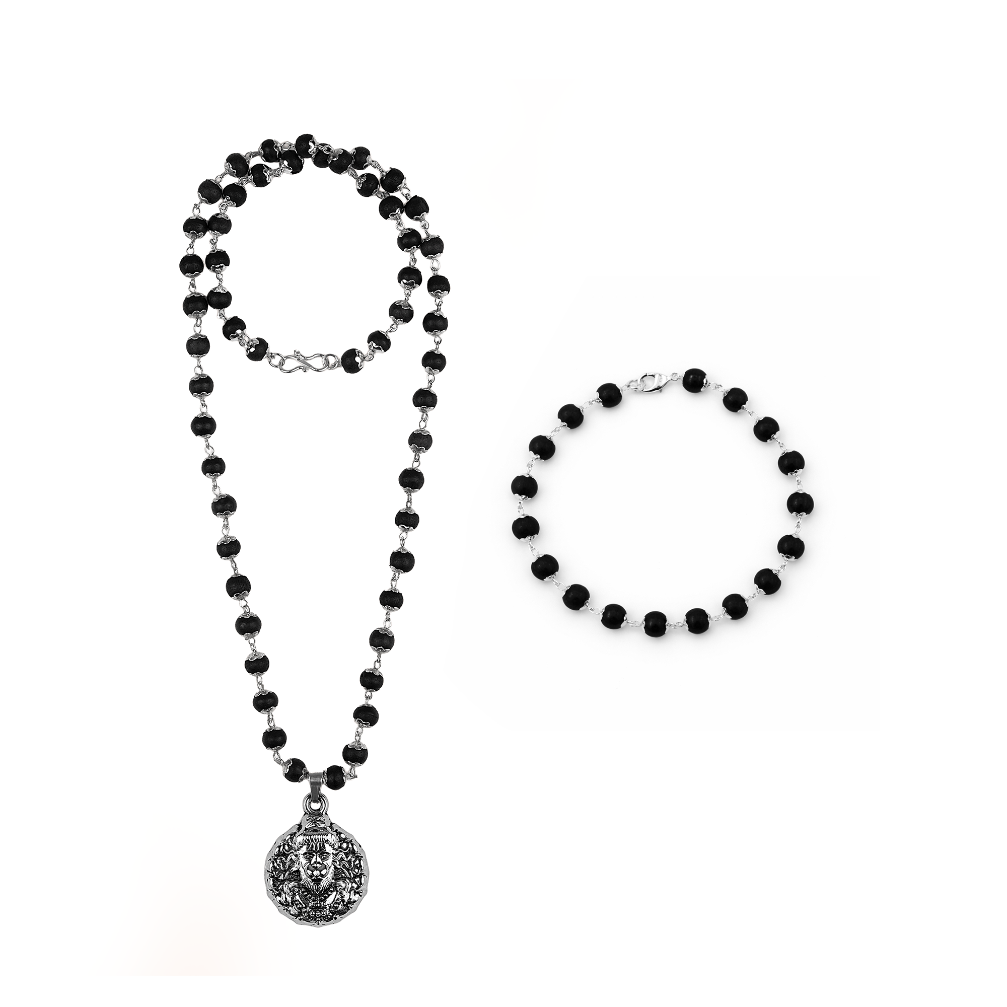 Veer Hanuman Karungali Cap Mala & Karungali Cap Bracelet Combo