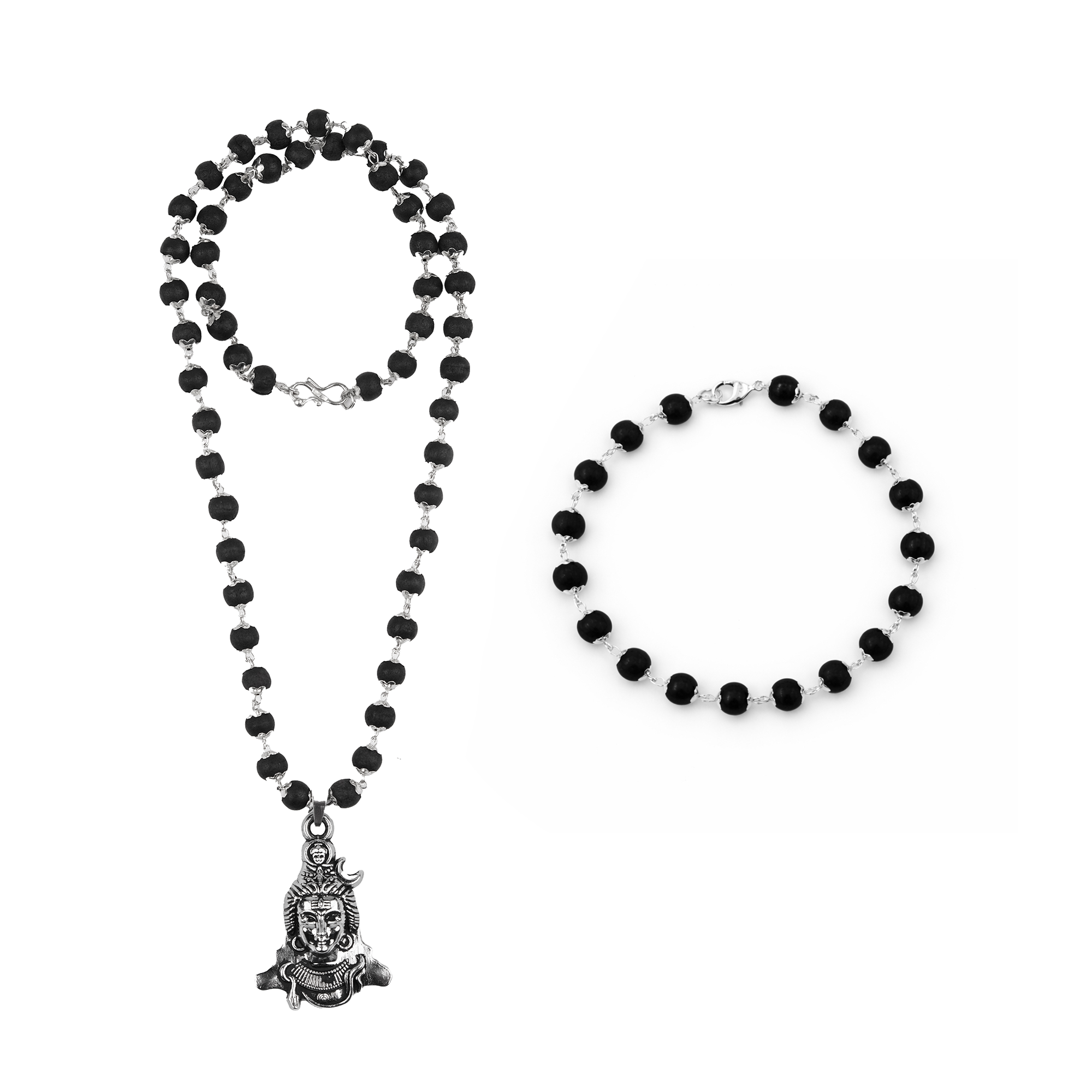 Karungali Cap Mala with Shiv Locket & Karungali Cap Bracelet Combo