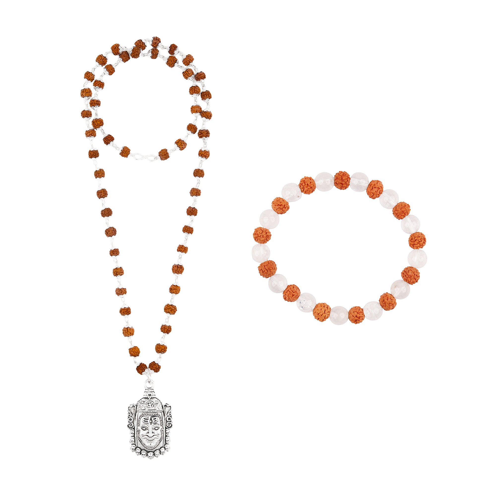 Mahakaal Shakti Rudraksha Cap Mala & Rudraksha Sphatik Bracelet Combo