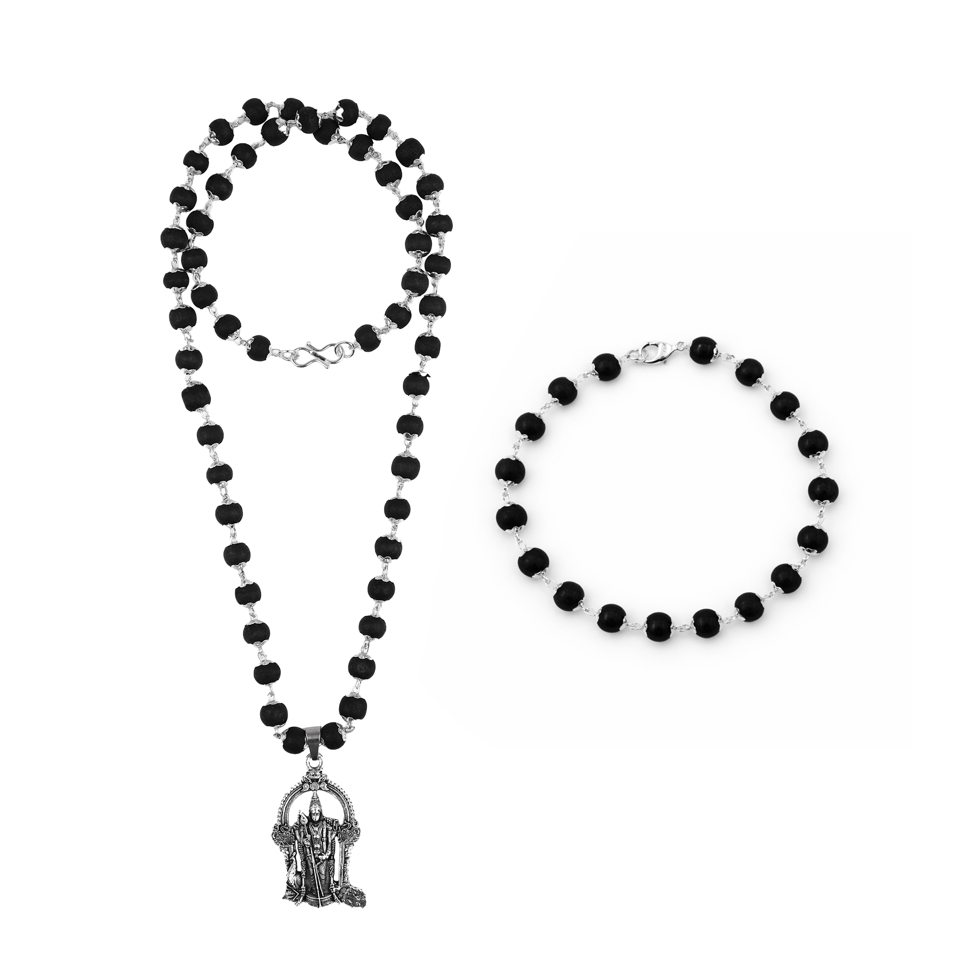 Divine Karungali Mala with Murugan Swami Locket & Power Karungali Cap Bracelet Combo