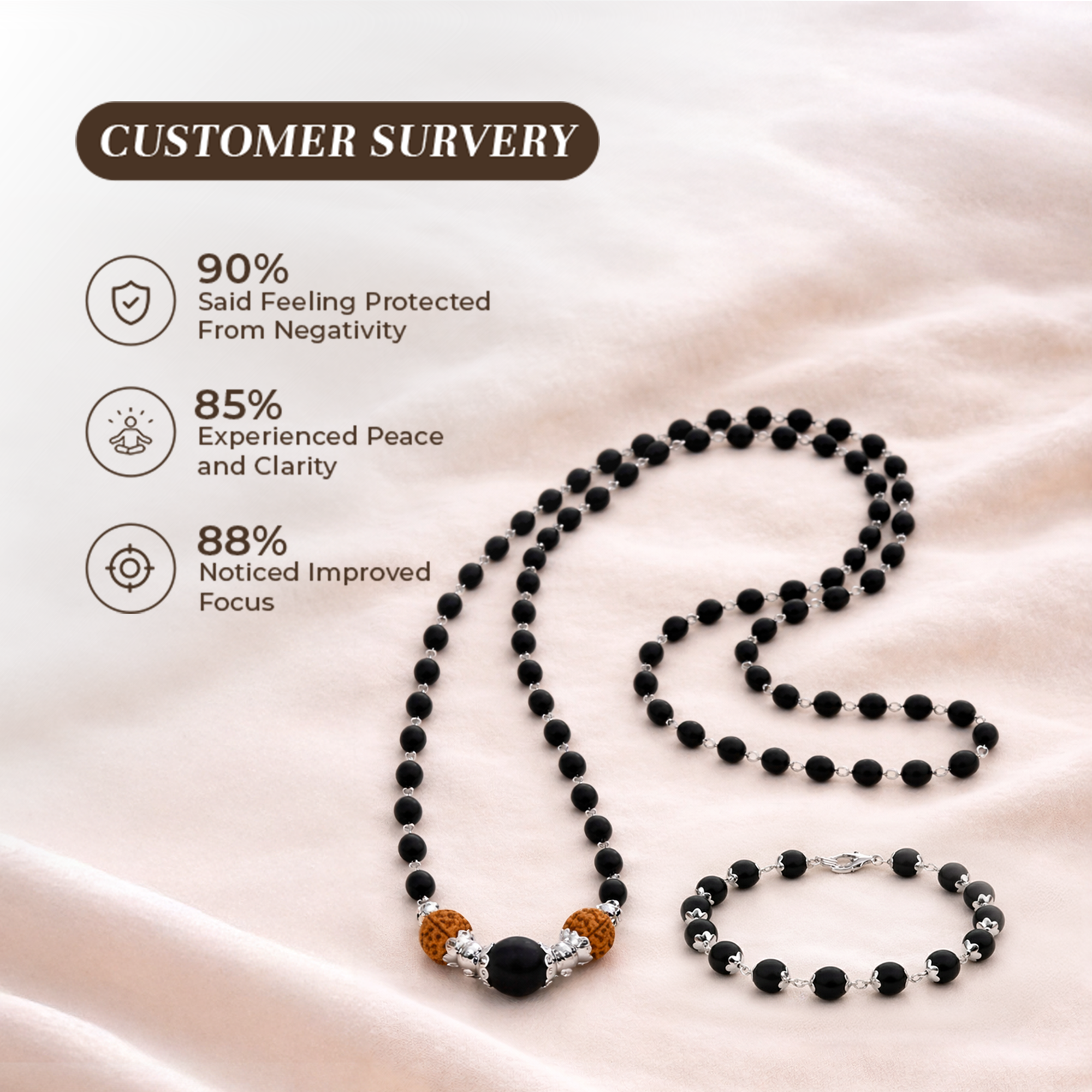 Karungali Cap Mala with Two 5-Face Rudraksha Beads & 1 Karungali Bead & Karungali Cap Bracelet Combo