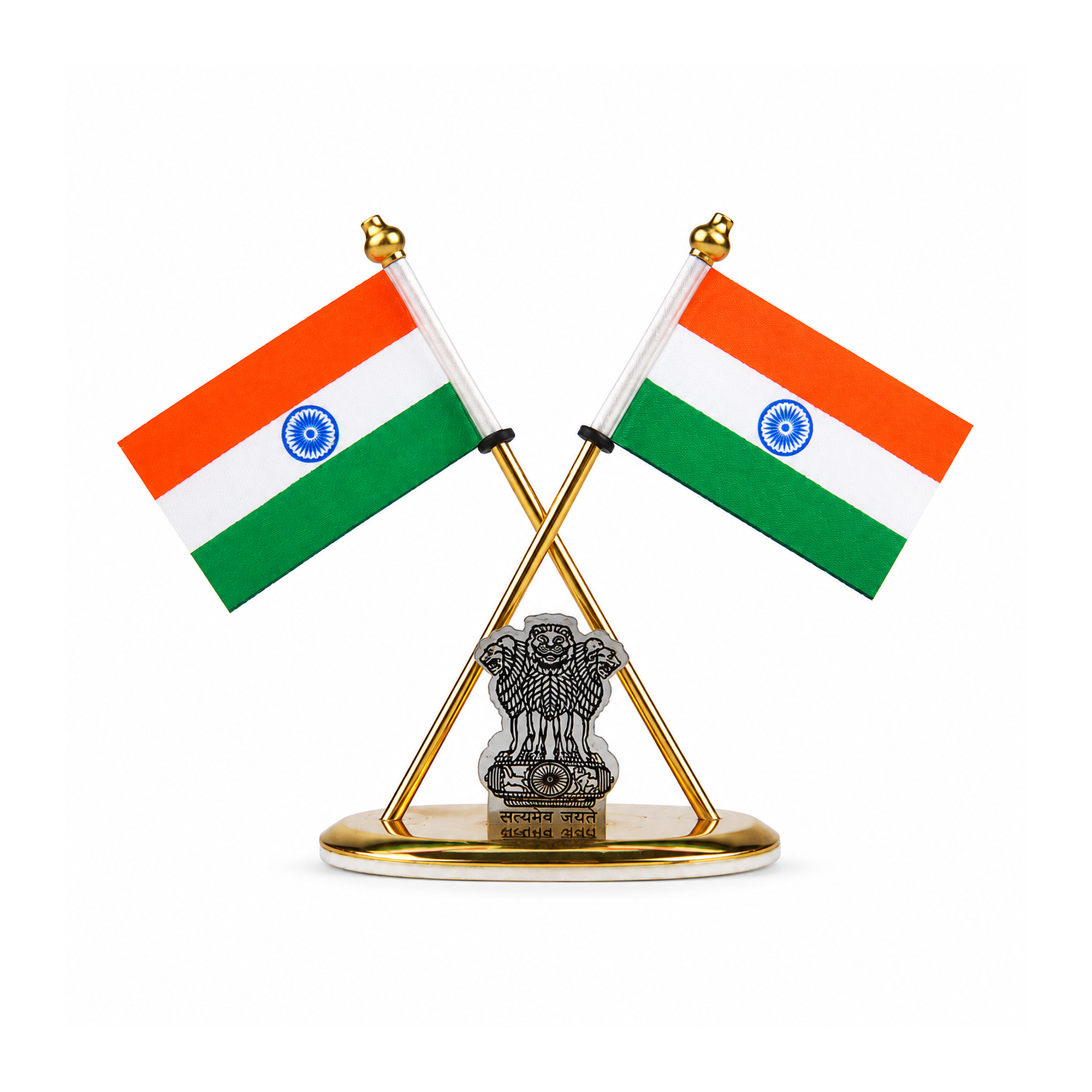 Brass National flag with Ashok Stambh