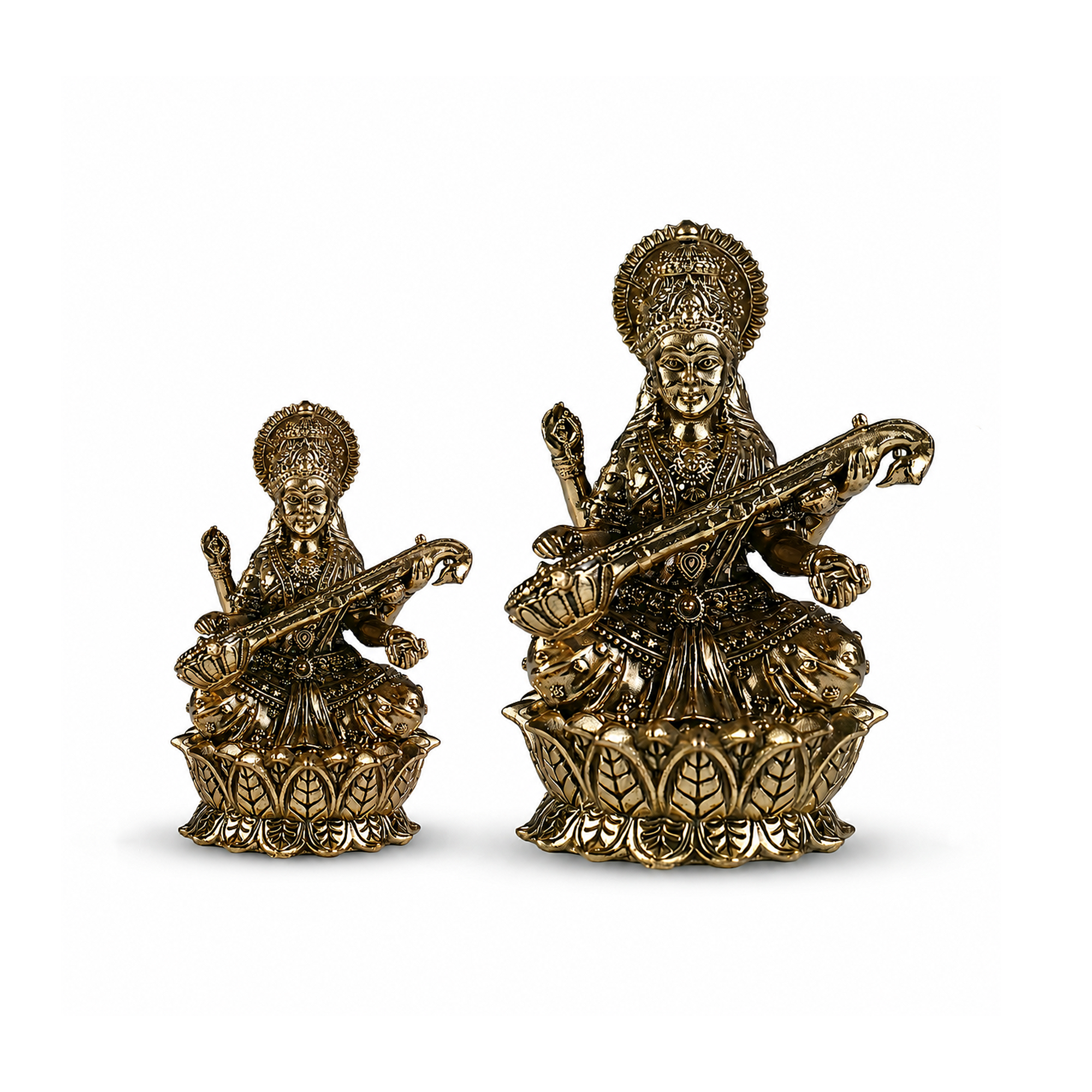 Maa Saraswati Lotus Brass Idol