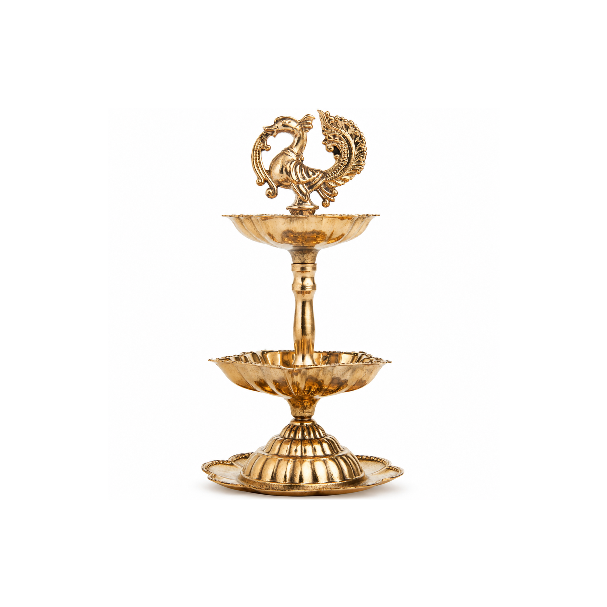 2-tier Brass Peacock Oil Lamp
