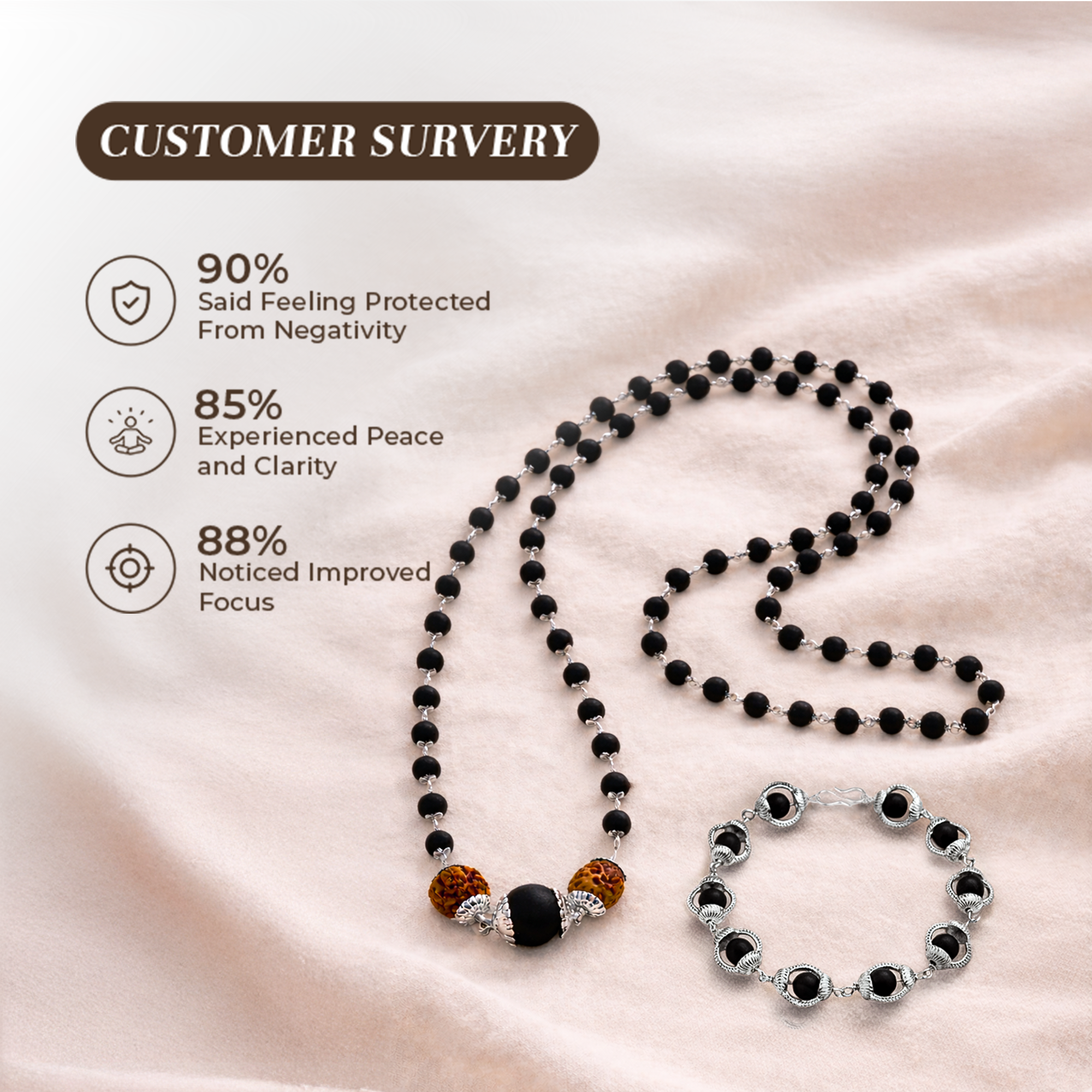 Karungali Cap Mala with Two 5-Face Rudraksha Beads & 1 Karungali Bead & Karungali Malai Bracelet Combo