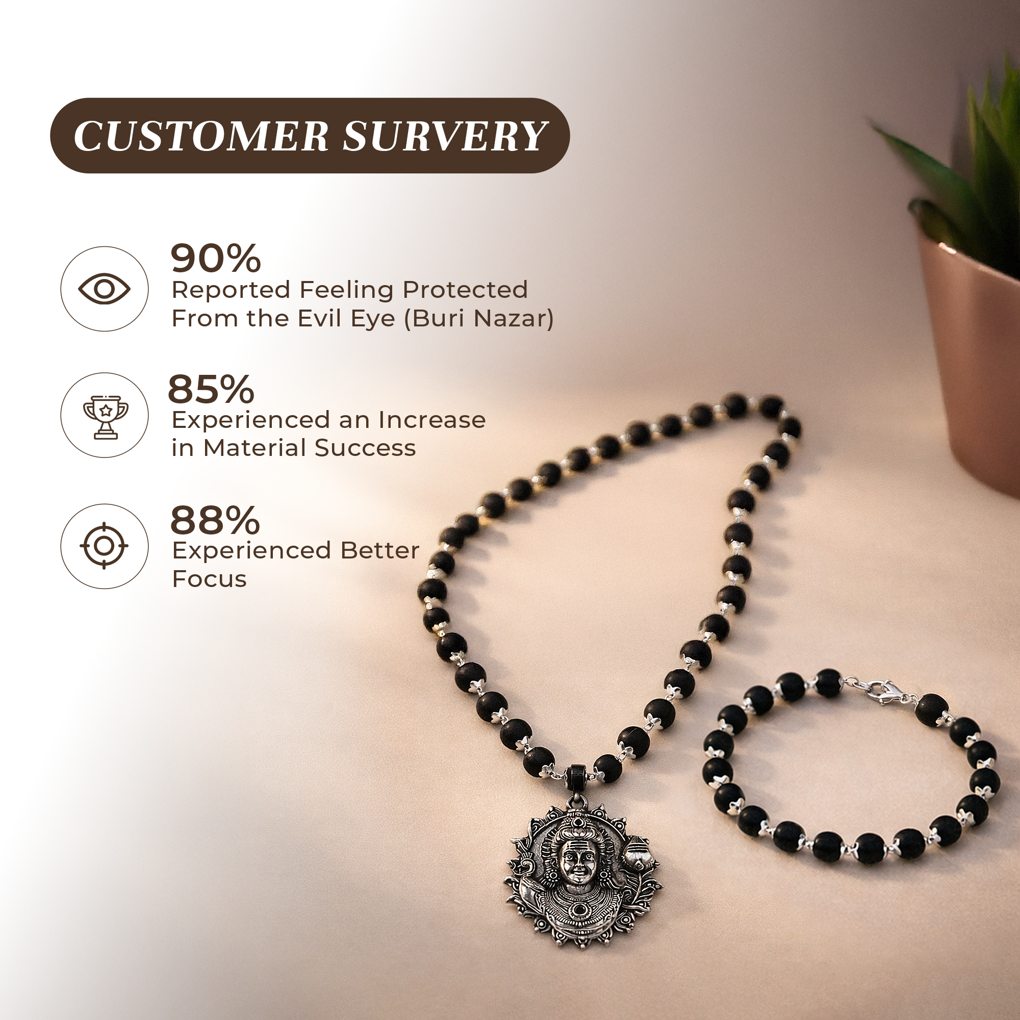 Karungali Cap Mala with Kartike Ji Locket & Karungali Cap Bracelet Combo