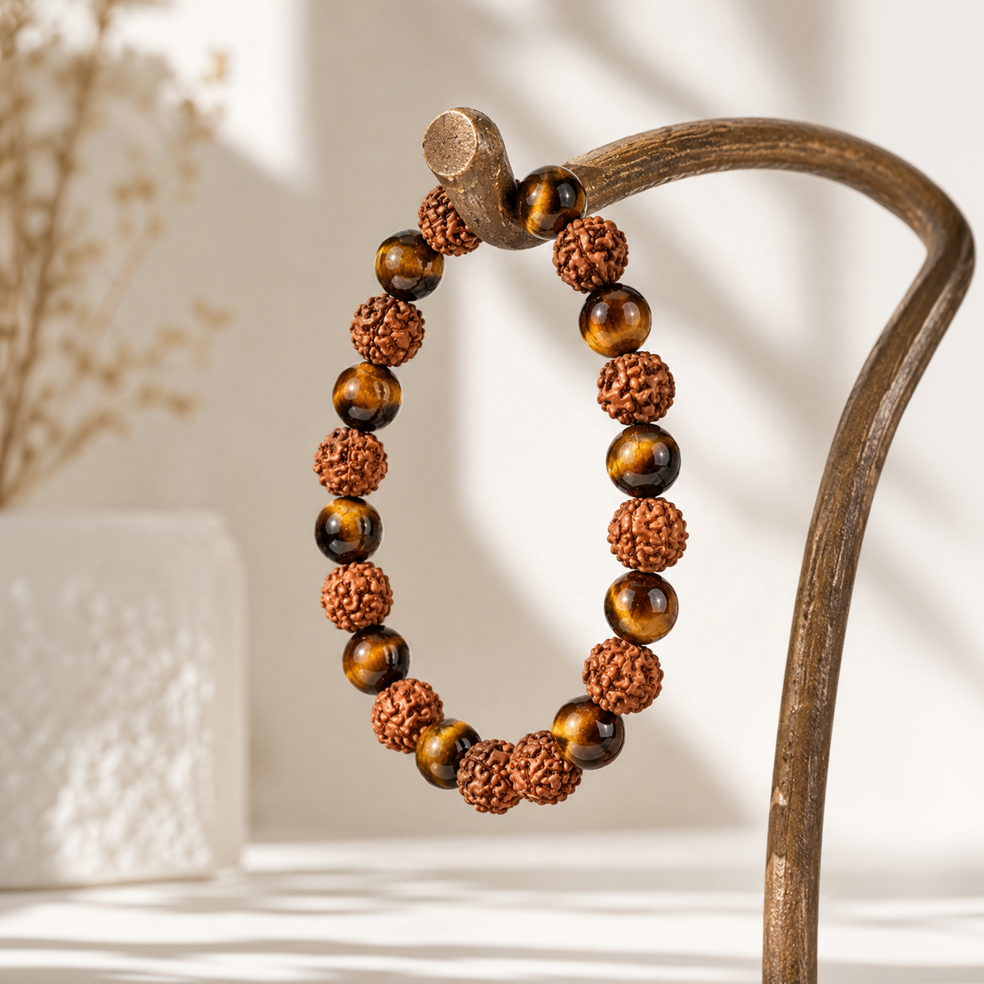 Rudraksha & Tiger Eye Bead Bracelet