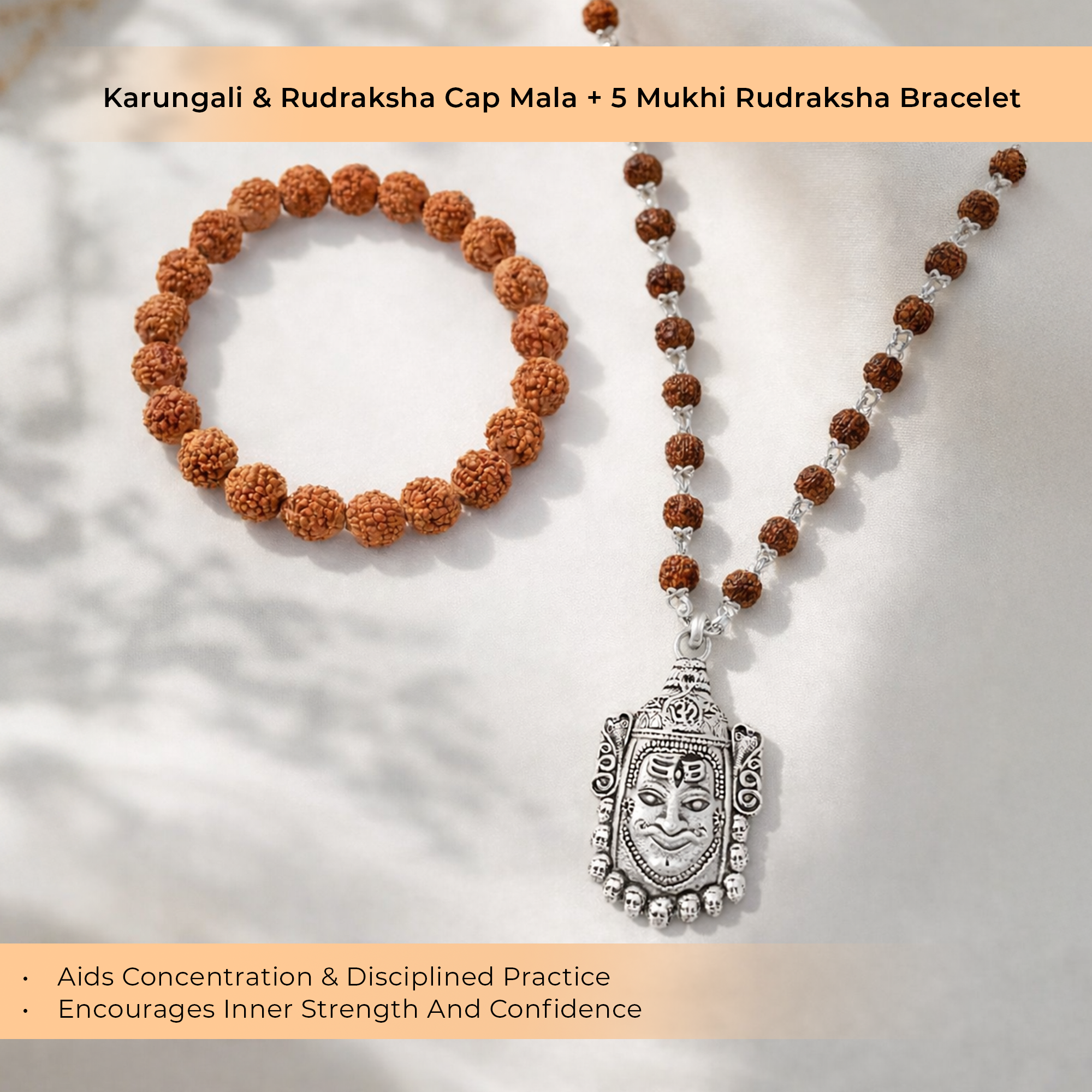 Mahakaal Shakti Rudraksha Cap Mala & 5 Mukhi Rudraksha Bracelet Combo
