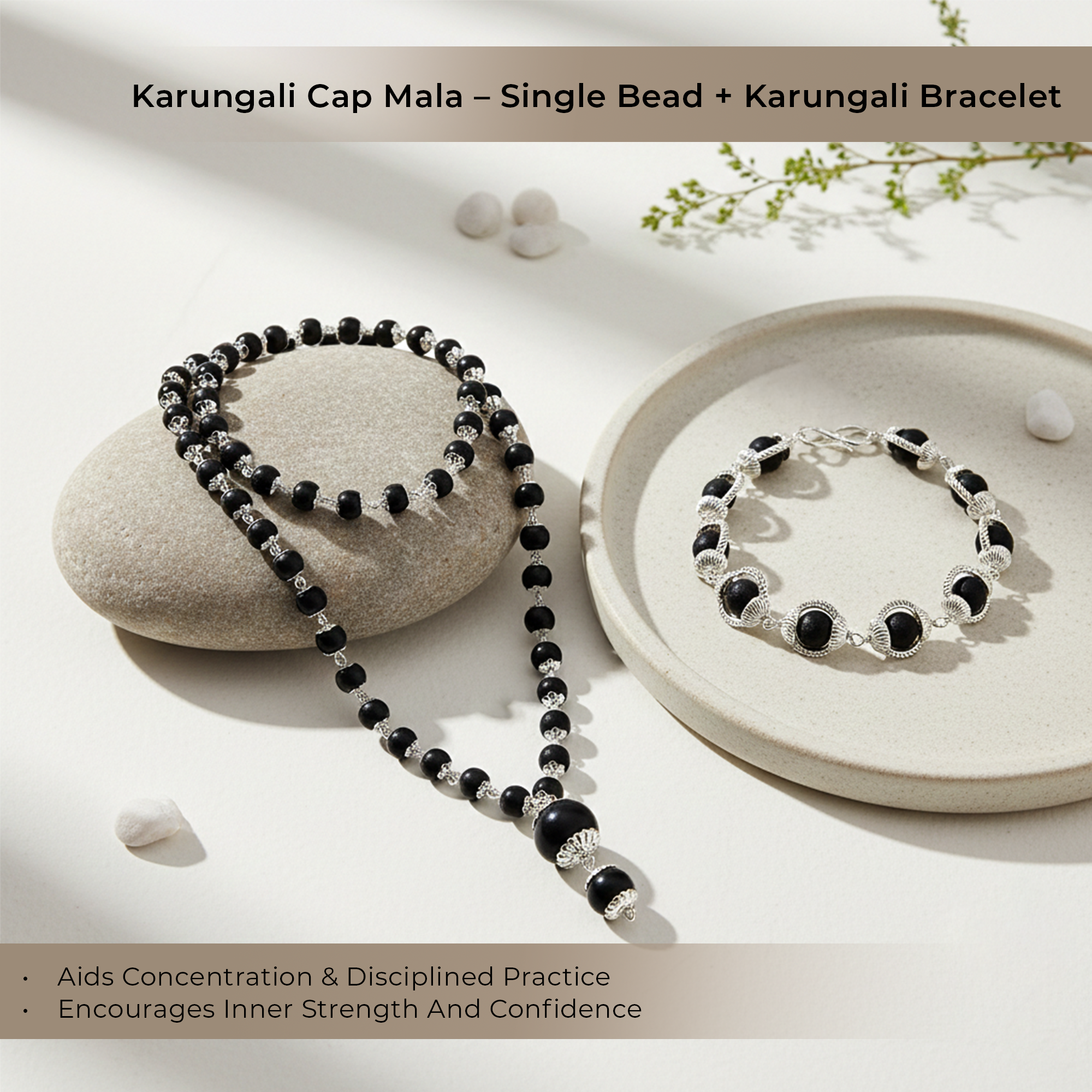 Karungali Cap Mala with Single Karungali Bead & Karungali Malai Bracelet Combo
