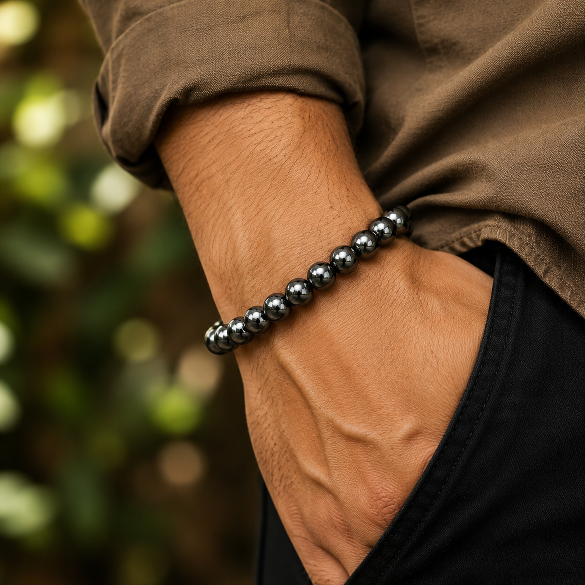 Grey Hematite Gemstone Bead Bracelet