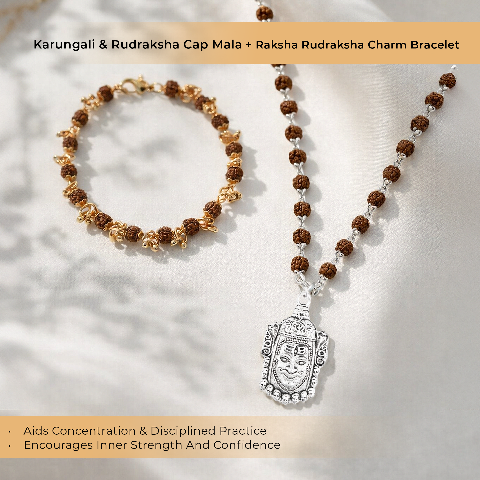 Mahakaal Shakti Rudraksha Cap Mala & Raksha Rudraksha Charm Bracelet Combo