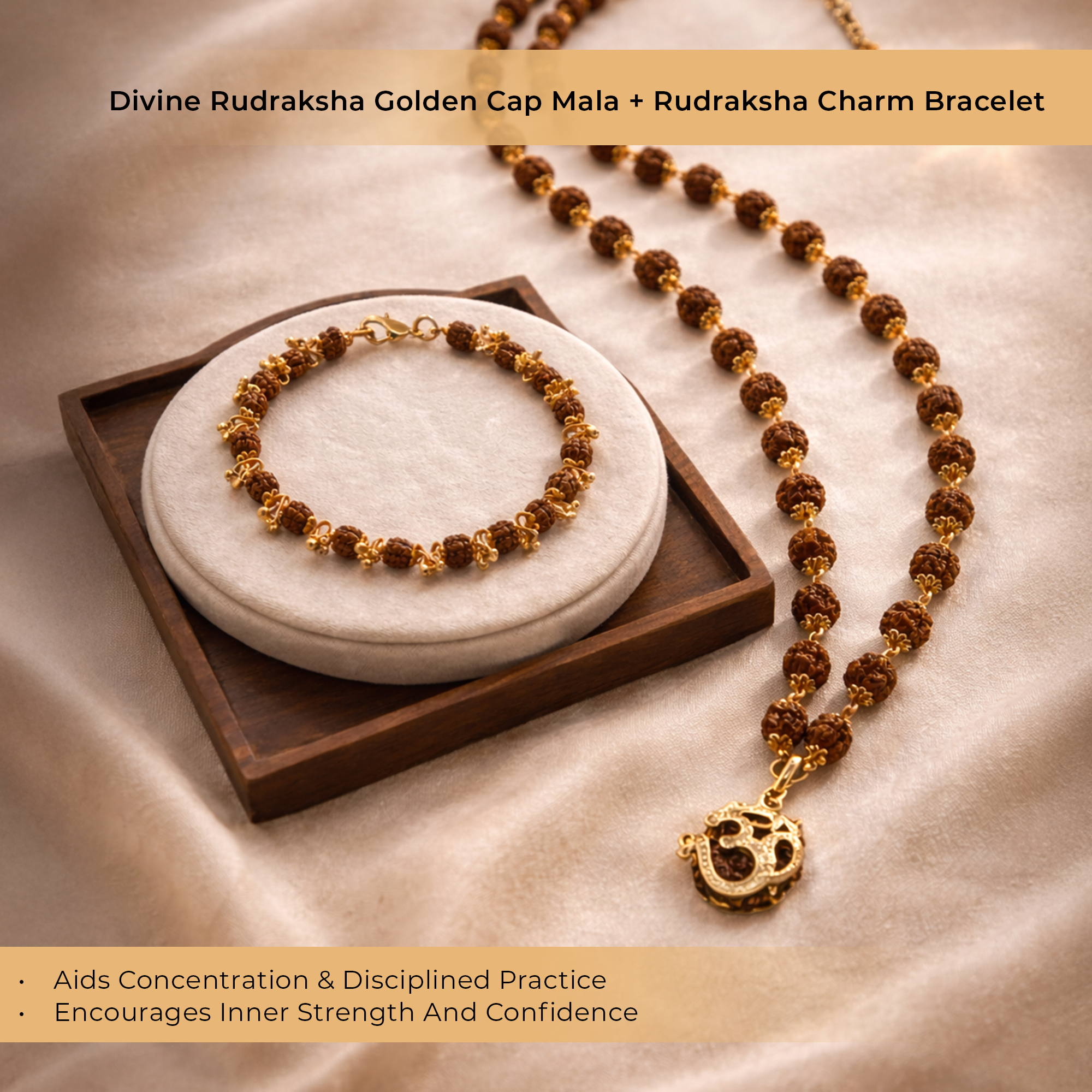 Rudraksha Golden Cap Mala with Single Rudraksha Bead & Rudraksha Gold Plated Charm Bracelet Combo